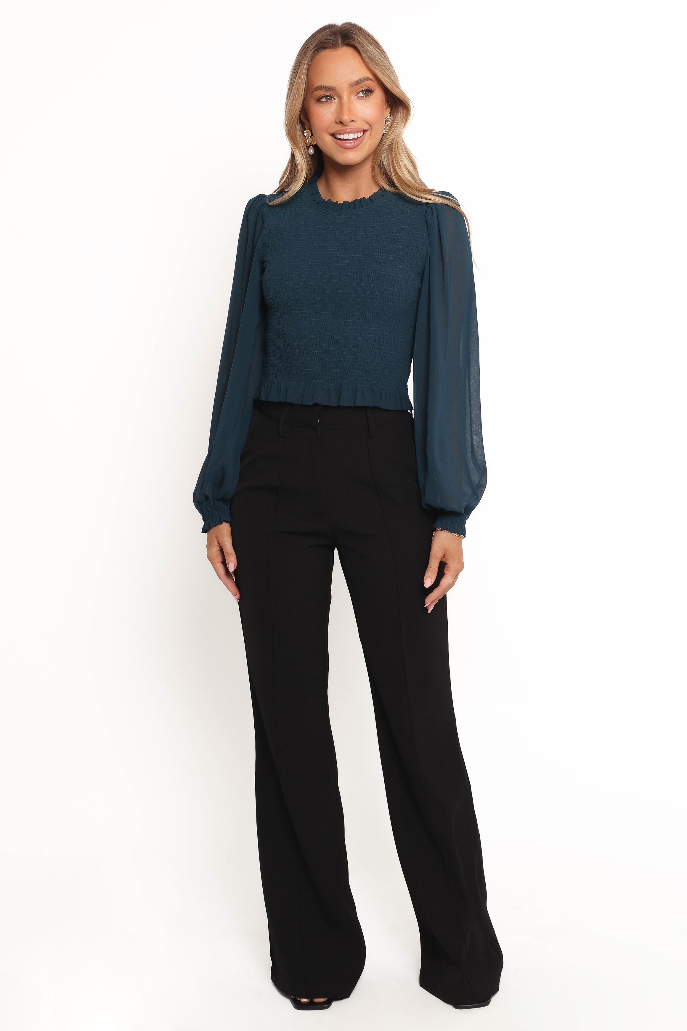 TOPS Aranha Sheer Sleeve Top - Dark Blue