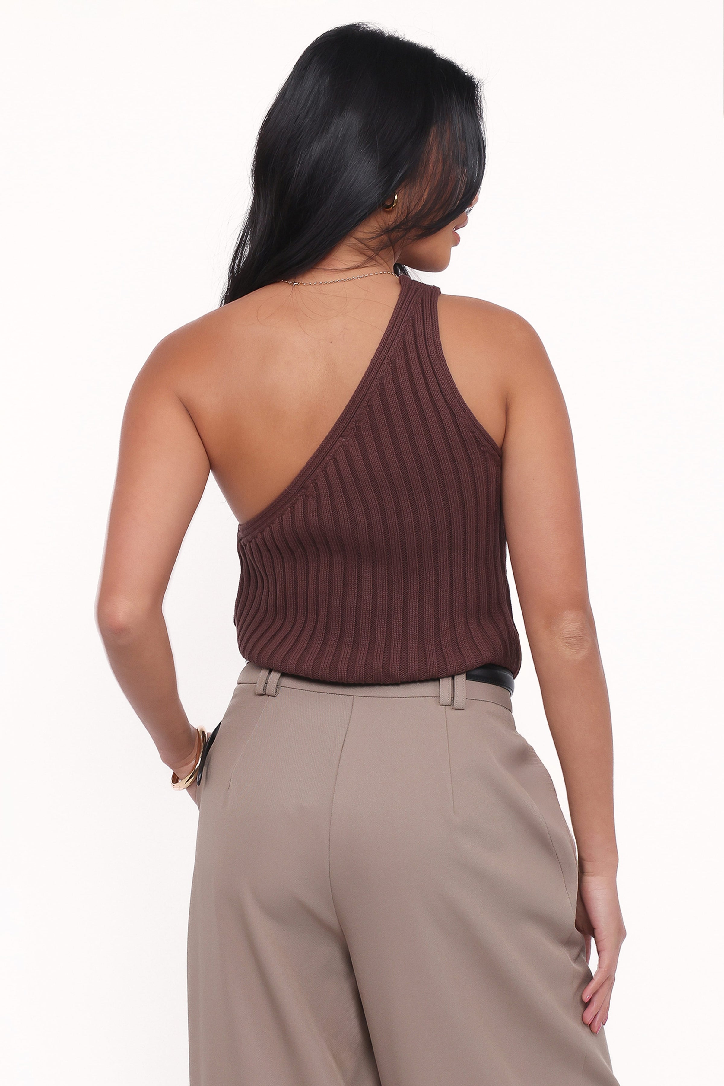 TOPS Arcadia One Shoulder Top - Chocolate
