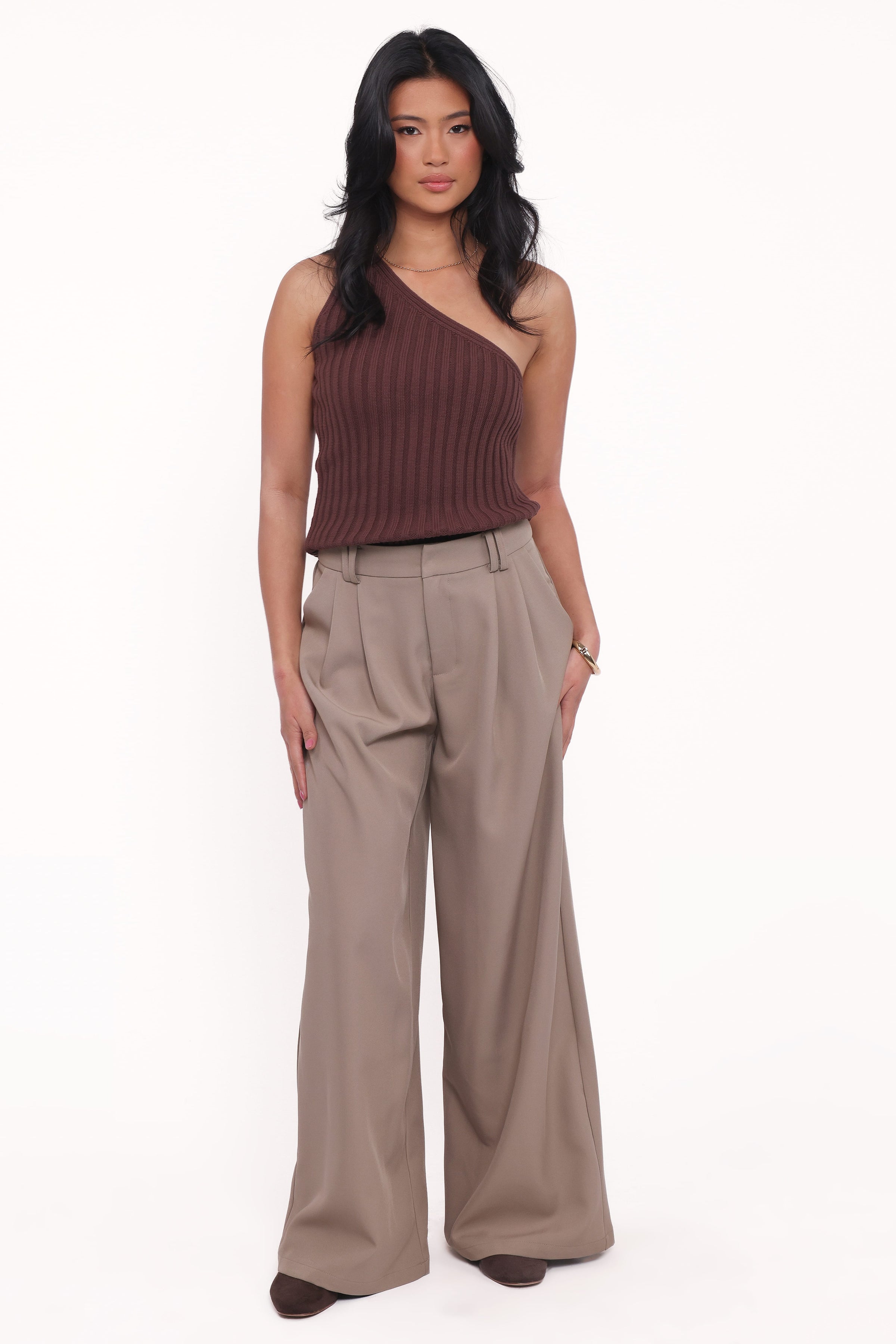 TOPS Arcadia One Shoulder Top - Chocolate
