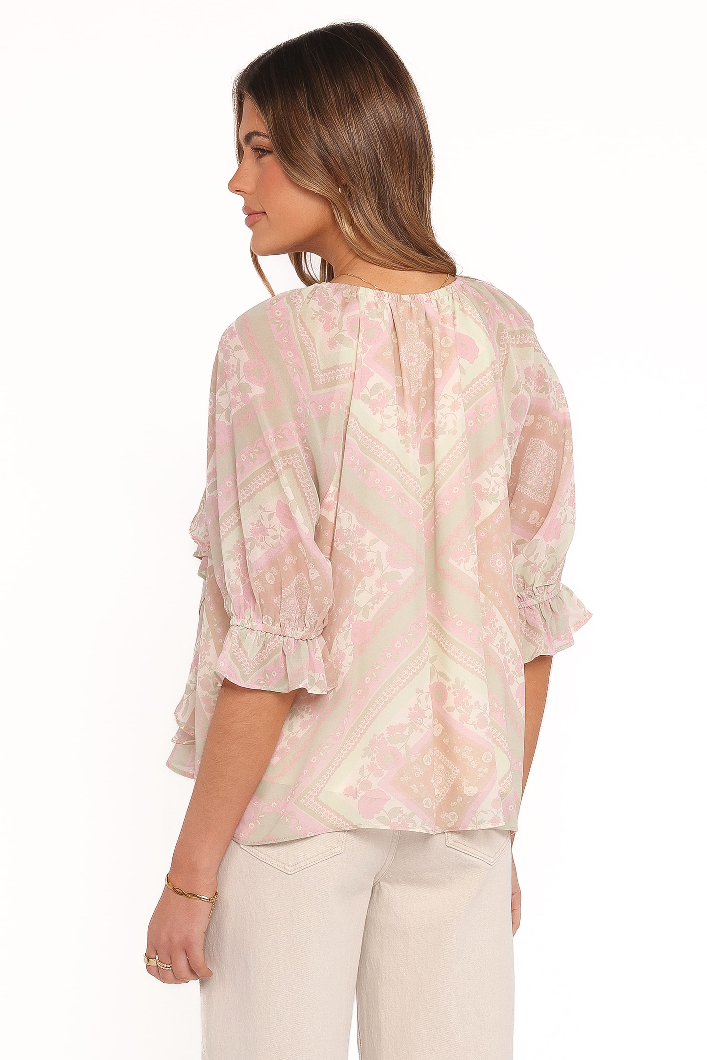 TOPS Arletta Ruffle Top - Sage Paisley