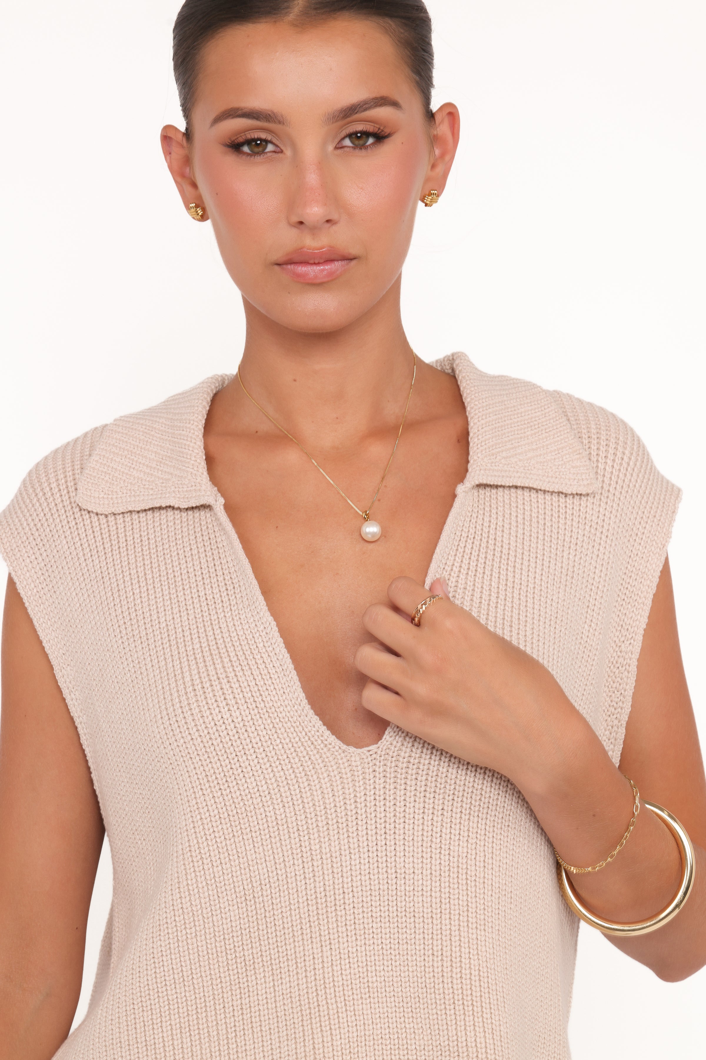 TOPS Asha Knitted Top - Beige
