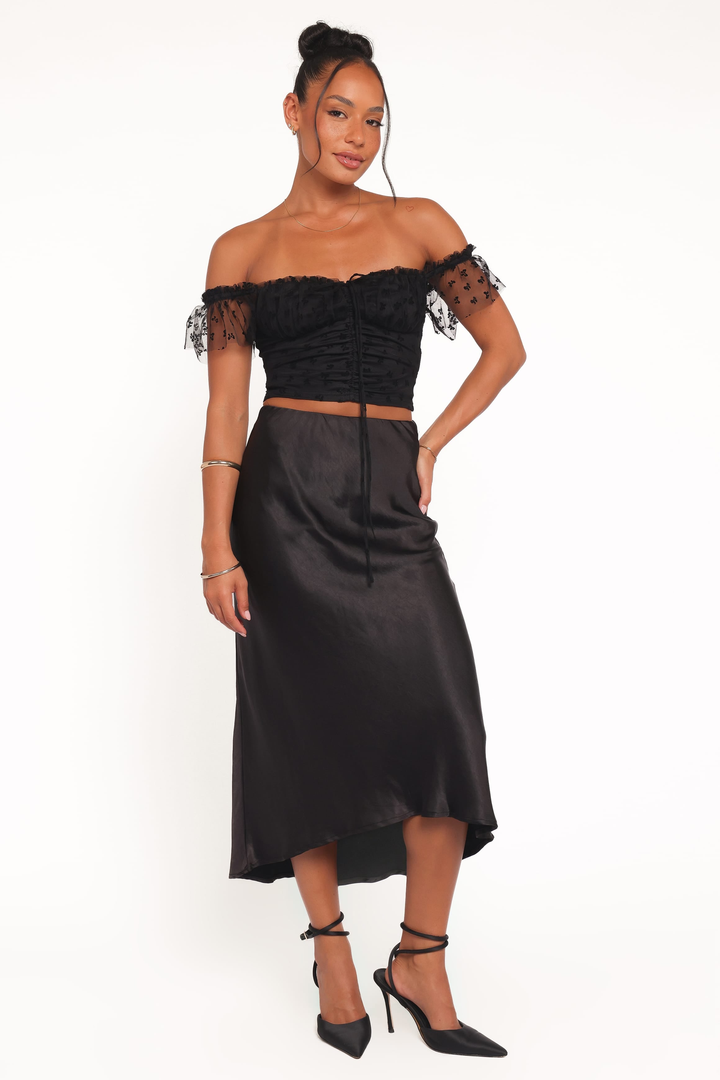TOPS Aster Off Shoulder Mesh Top - Black