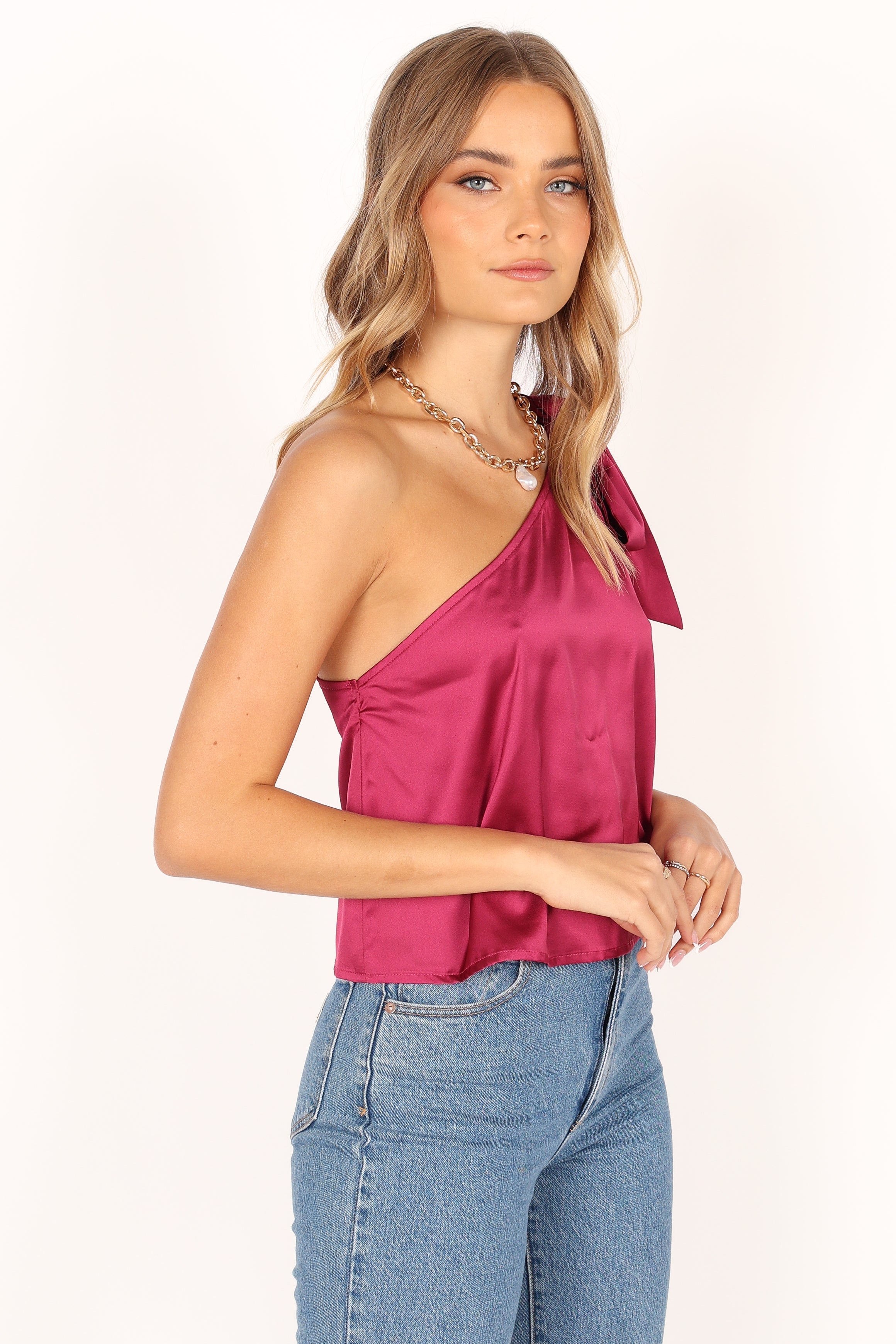 TOPS @Audrey One Shoulder Top - Berry
