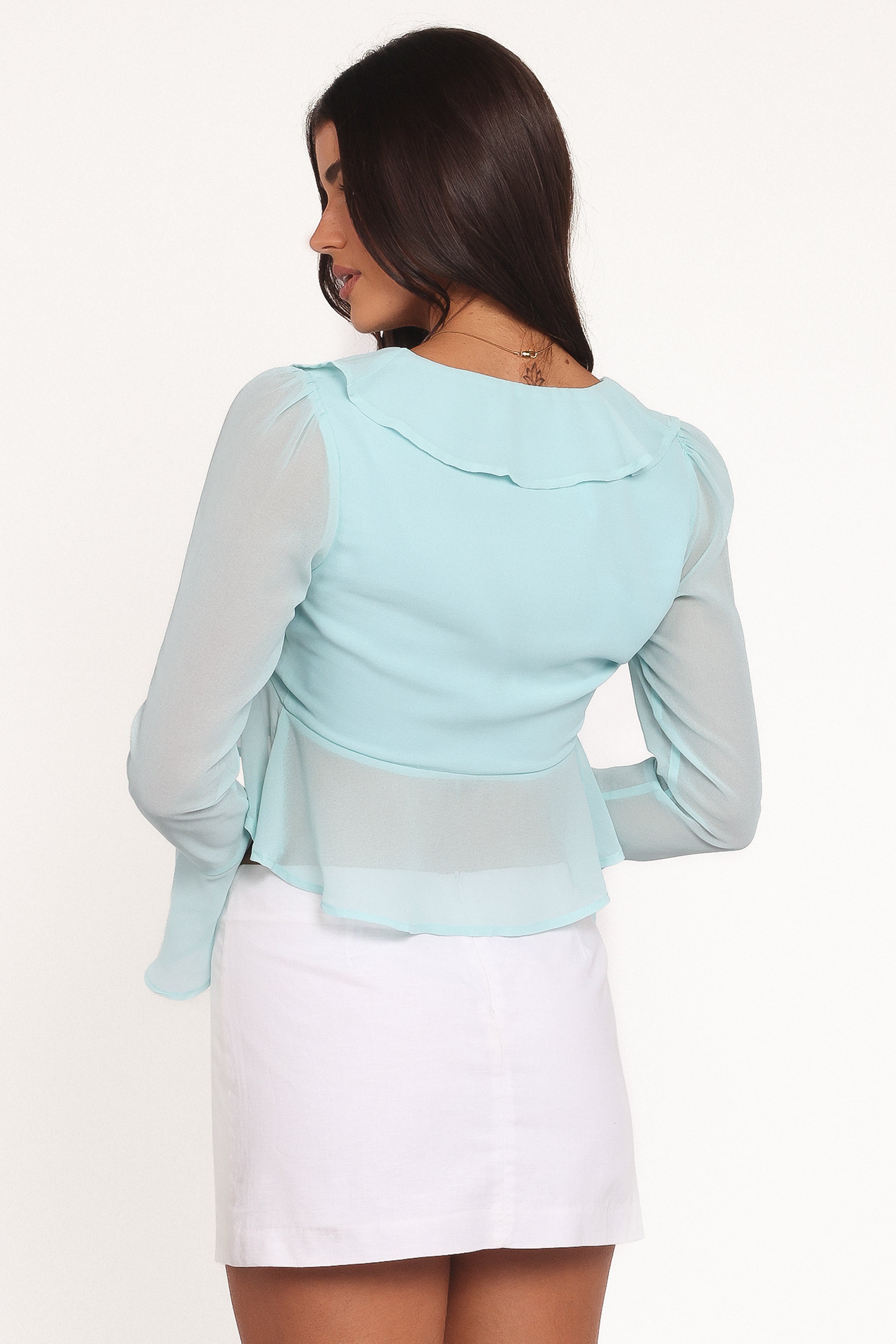 TOPS Aveline Chiffon Ruffle Front Top - Aqua
