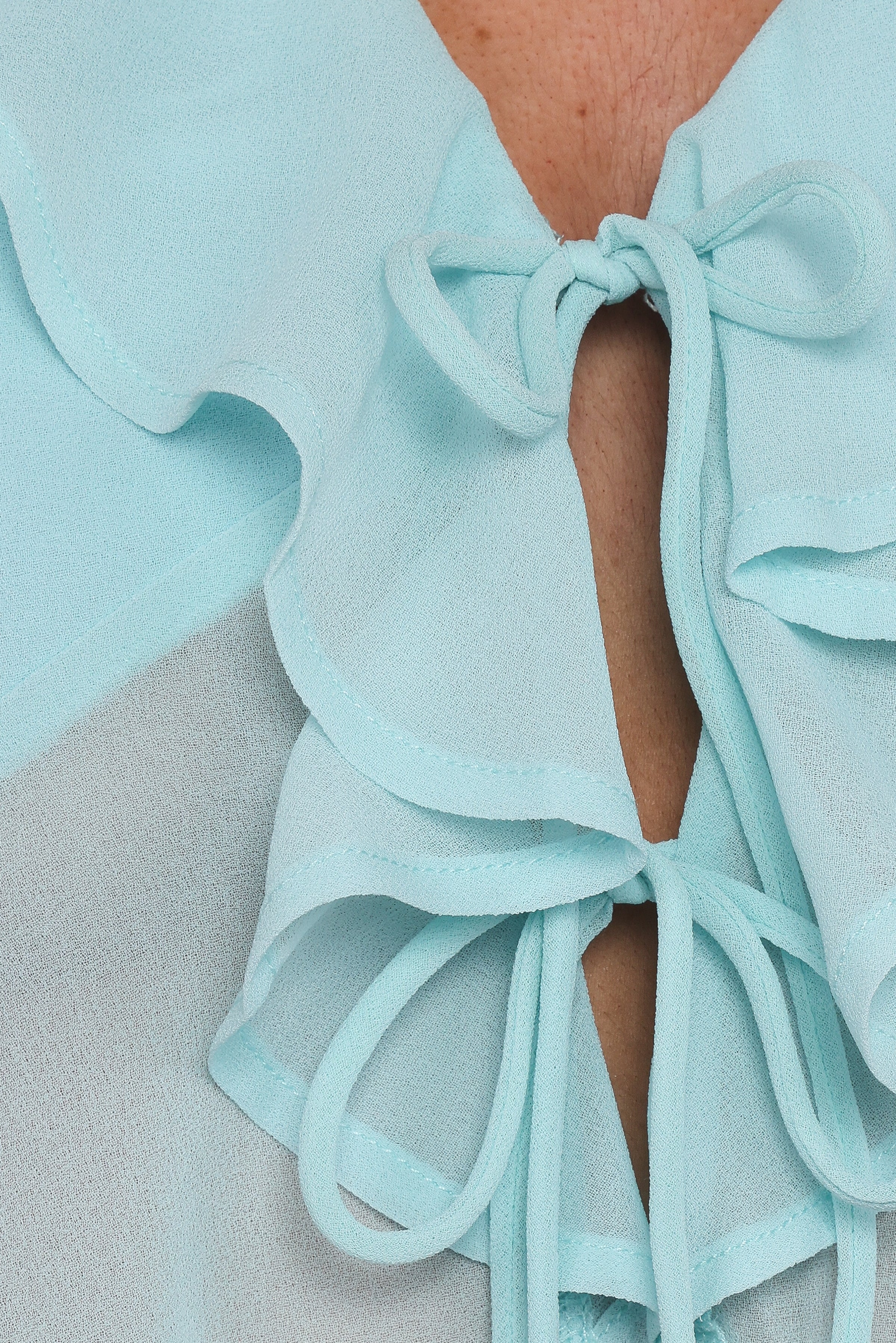 TOPS Aveline Chiffon Ruffle Front Top - Aqua