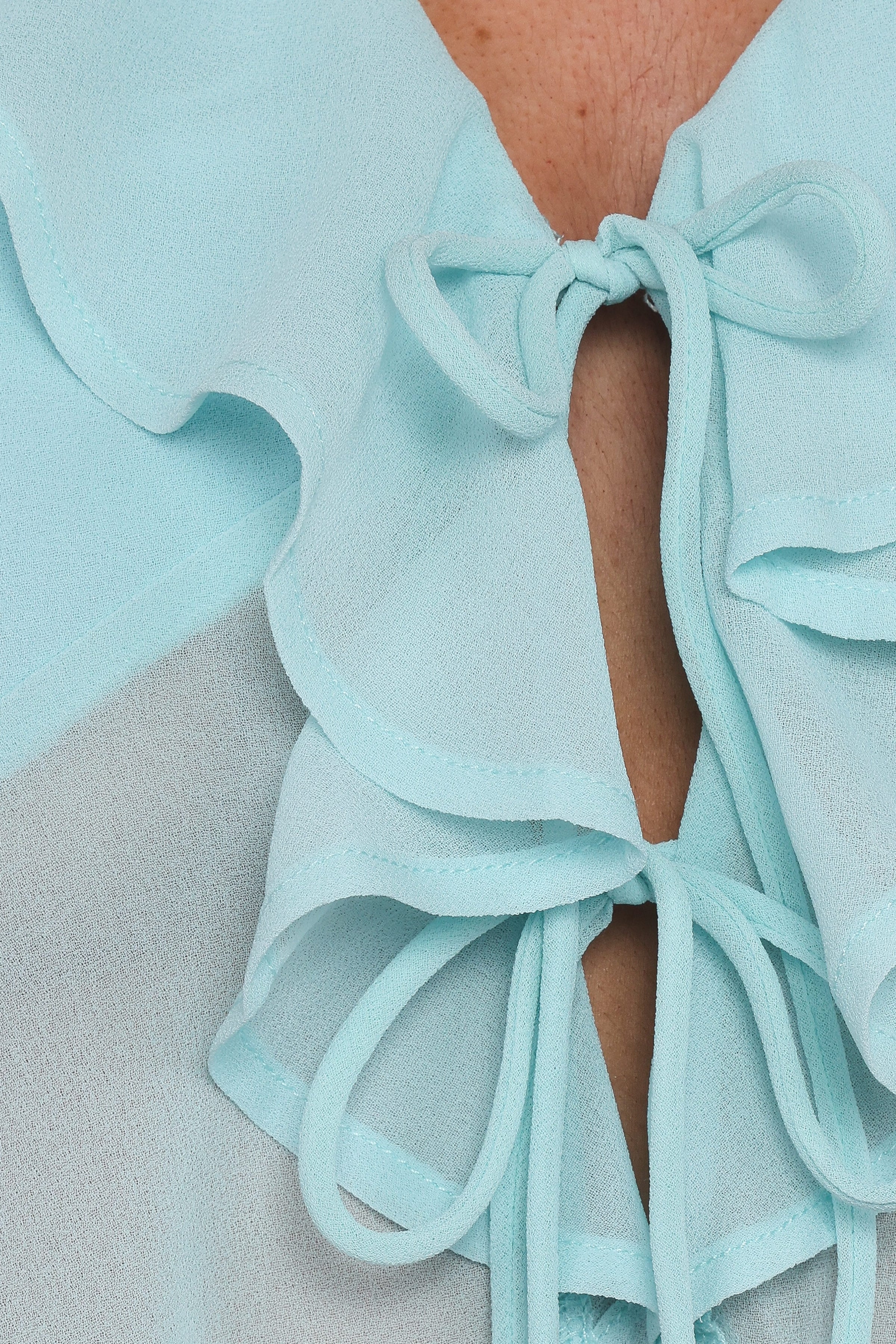 TOPS Aveline Chiffon Ruffle Front Top - Aqua