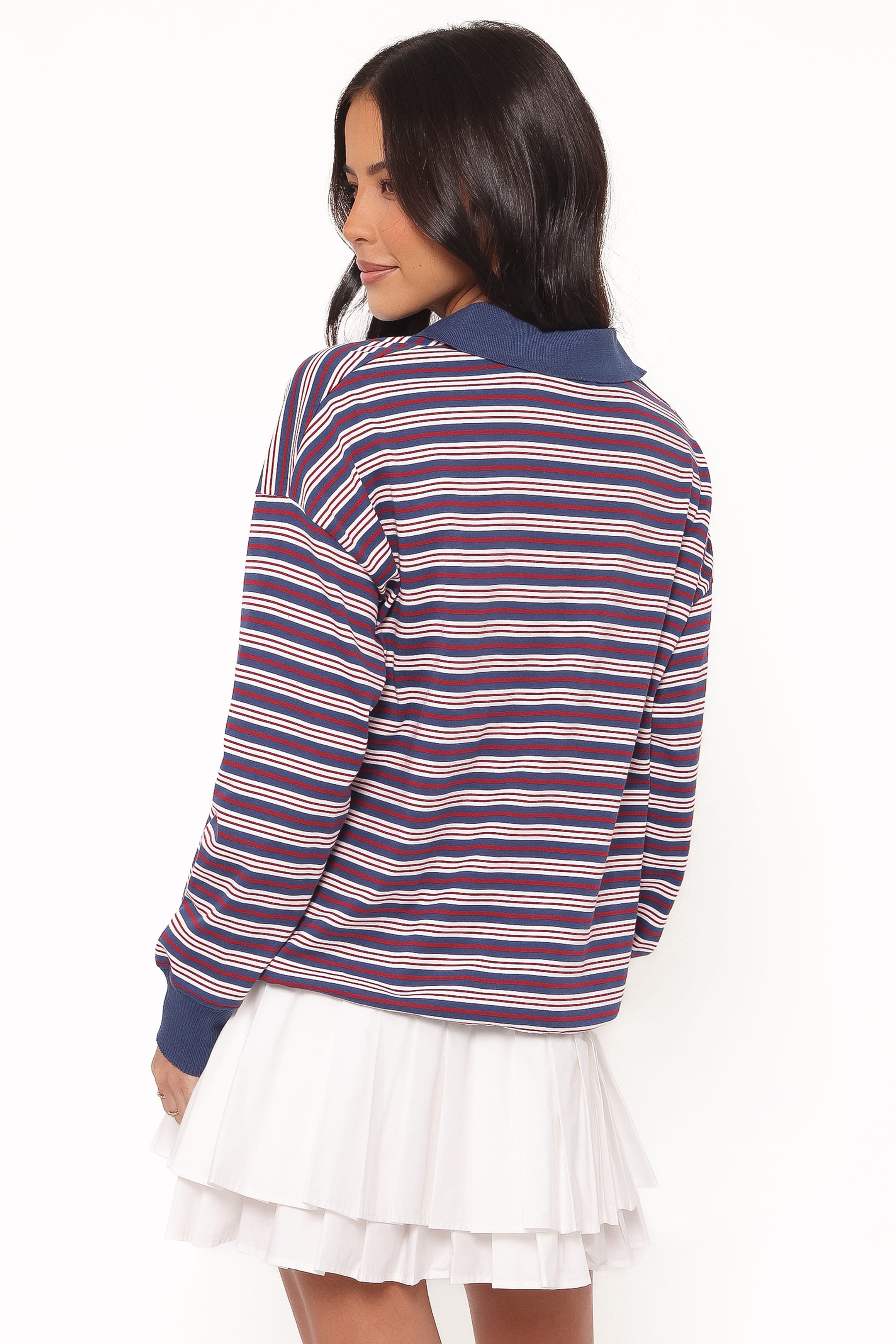 TOPS Beau Long Sleeve Jersey Top - Navy Stripe