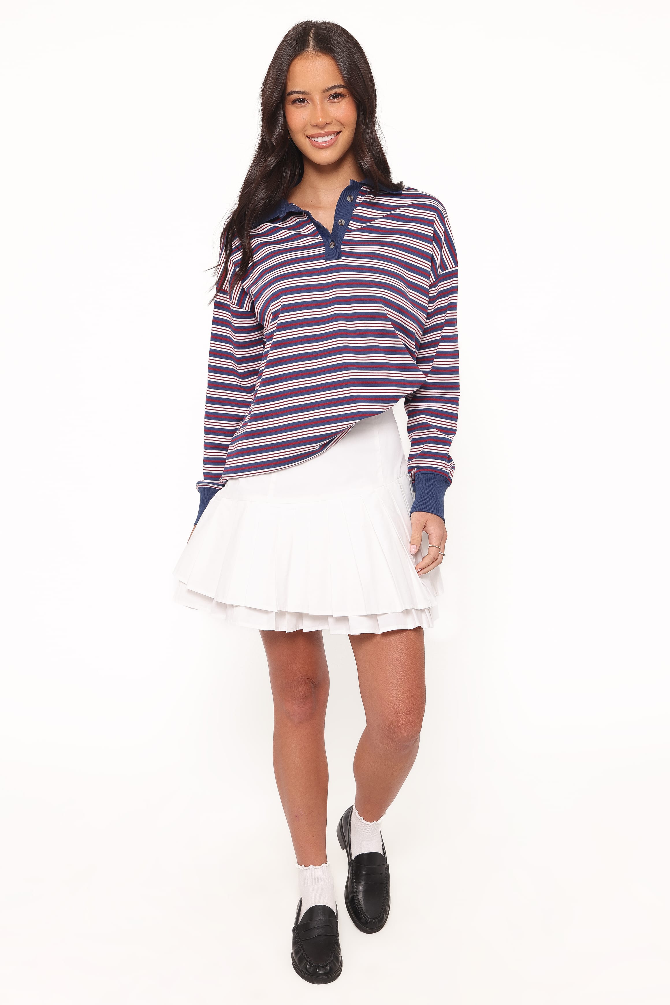 TOPS Beau Long Sleeve Jersey Top - Navy Stripe