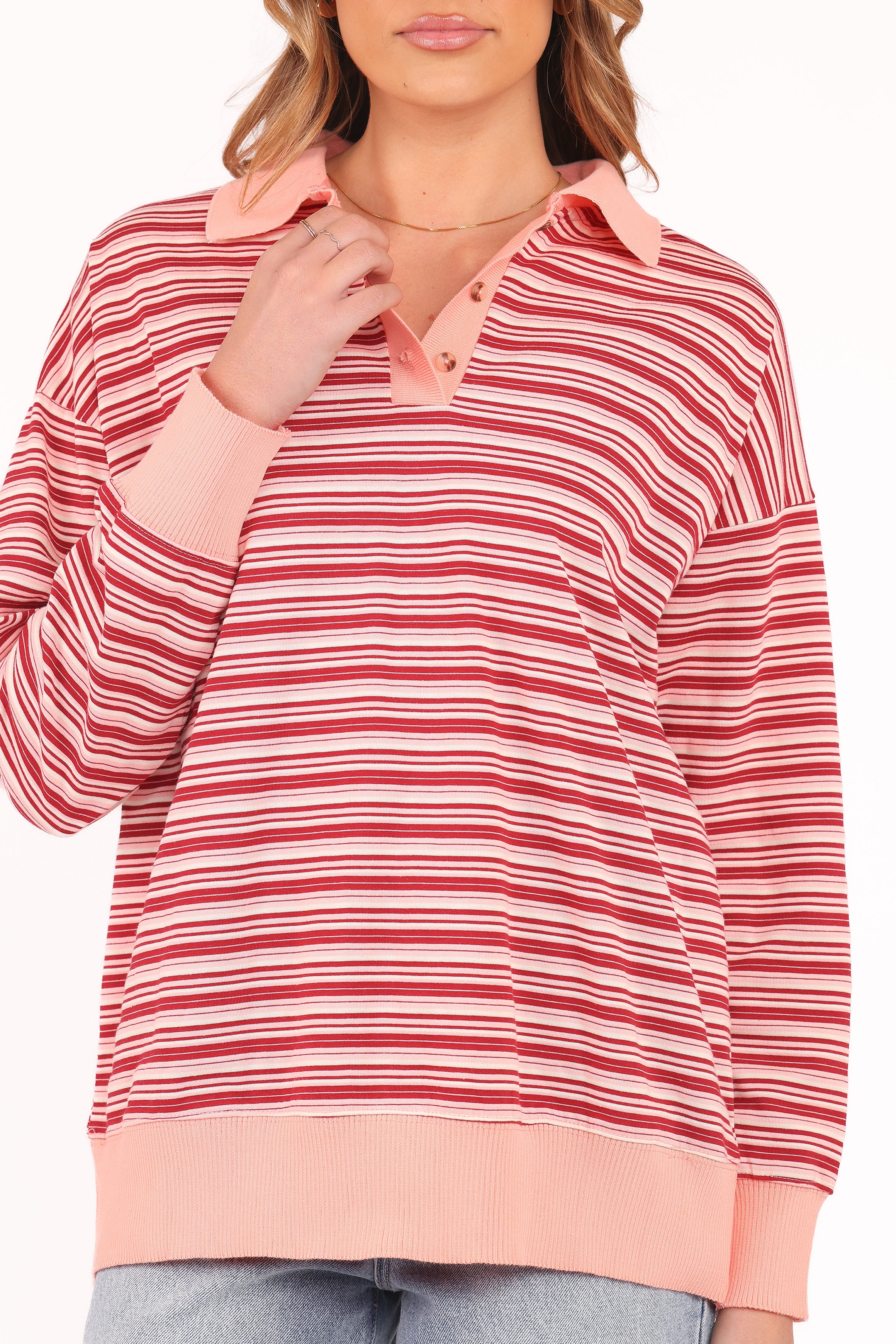 TOPS Beau Long Sleeve Jersey Top - Pink Stripe