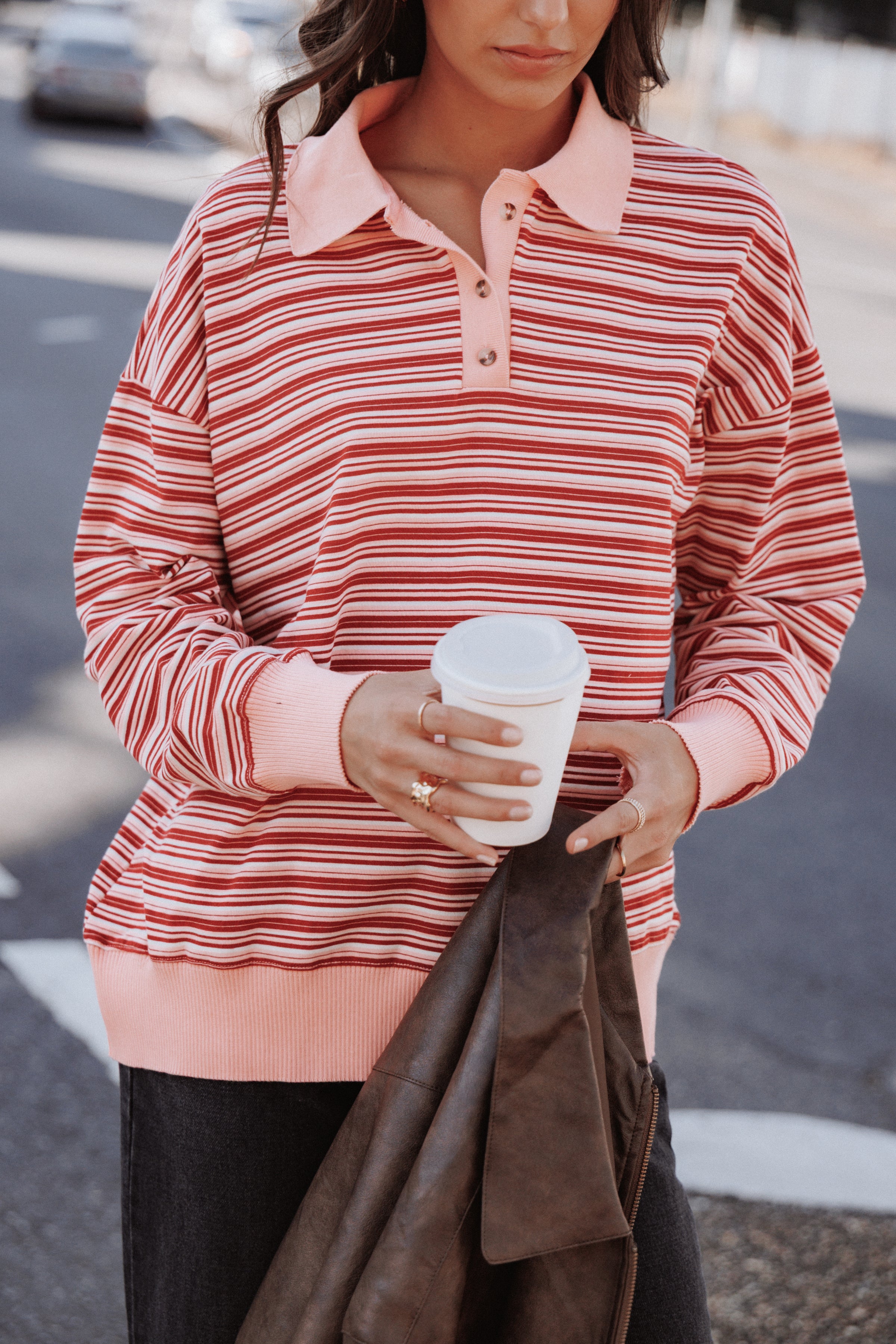 TOPS Beau Long Sleeve Jersey Top - Pink Stripe
