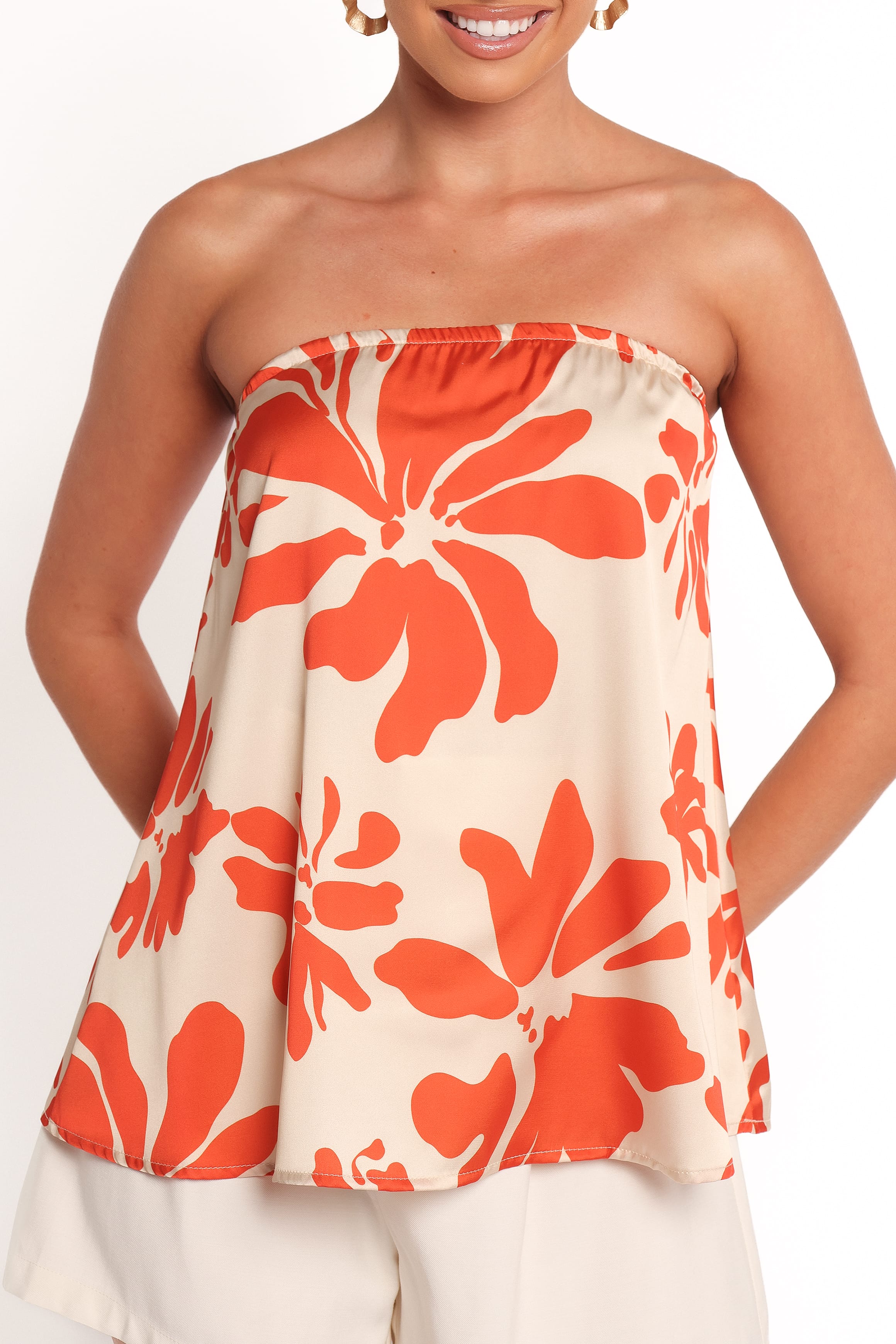 TOPS Beca Strapless Top - Red Floral