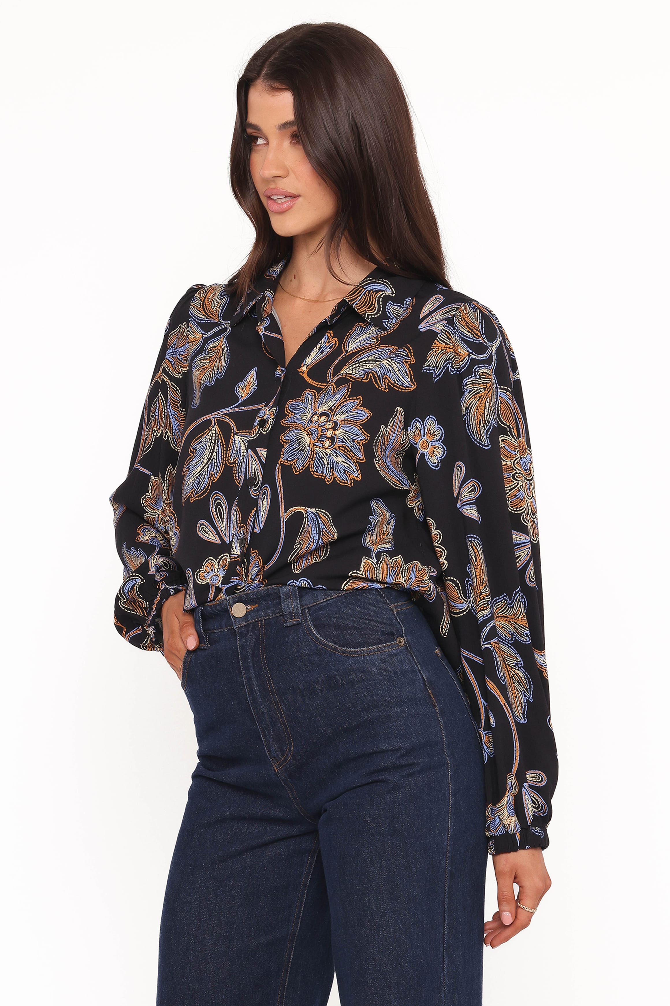 TOPS Bennett Shirt - Black Floral