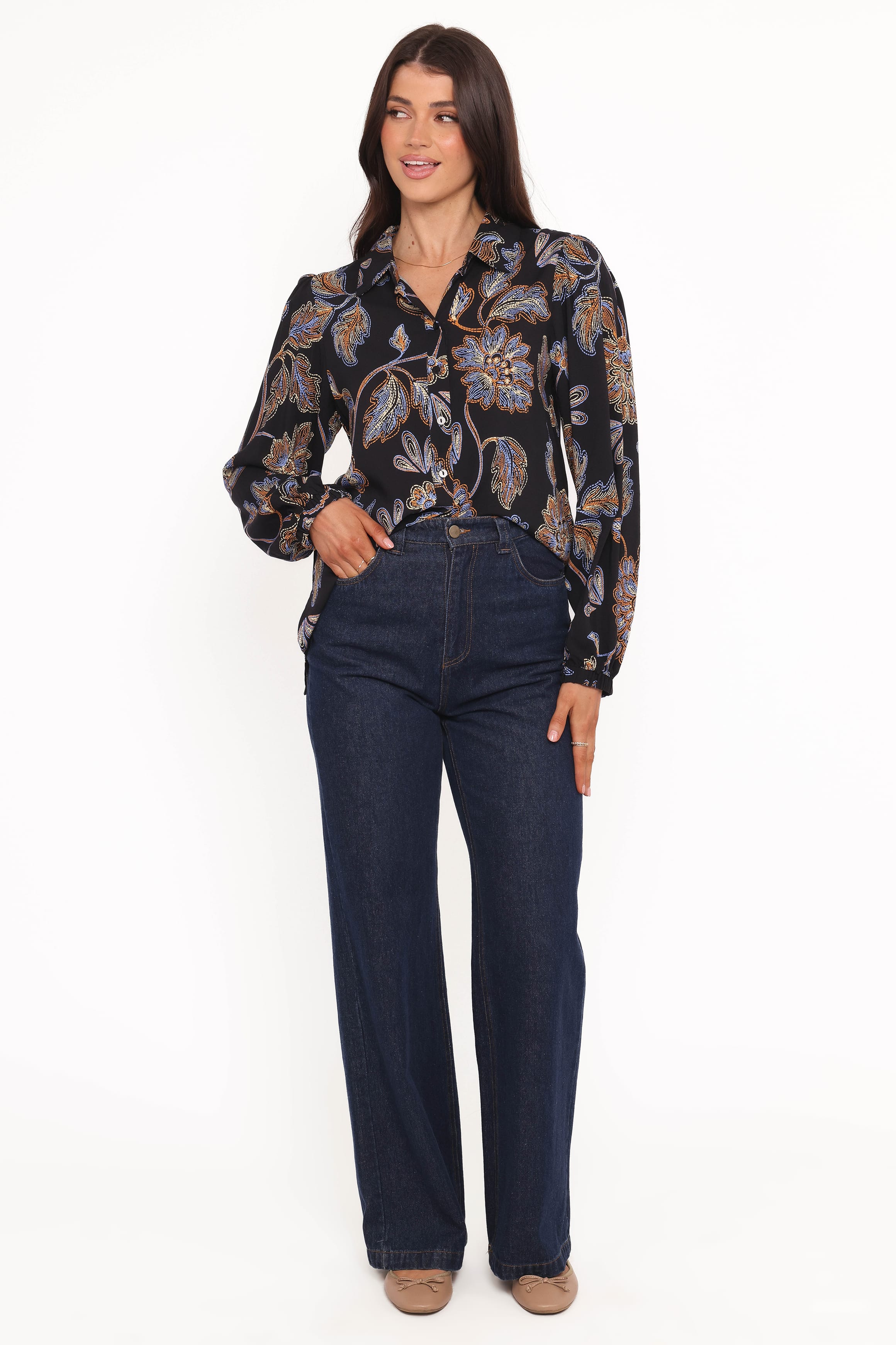 TOPS Bennett Shirt - Black Floral