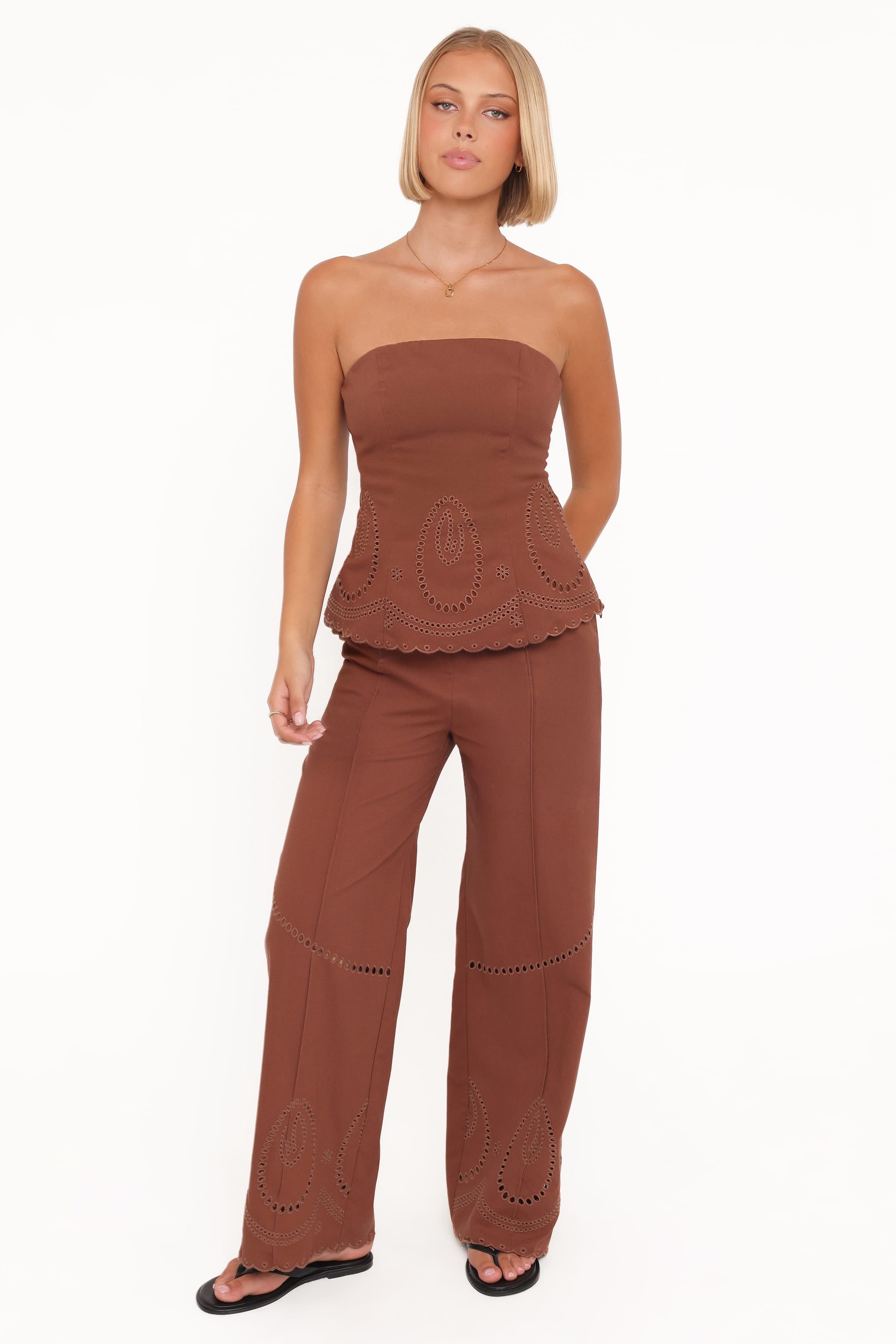 TOPS Benton Eyelet Strapless Top - Brown