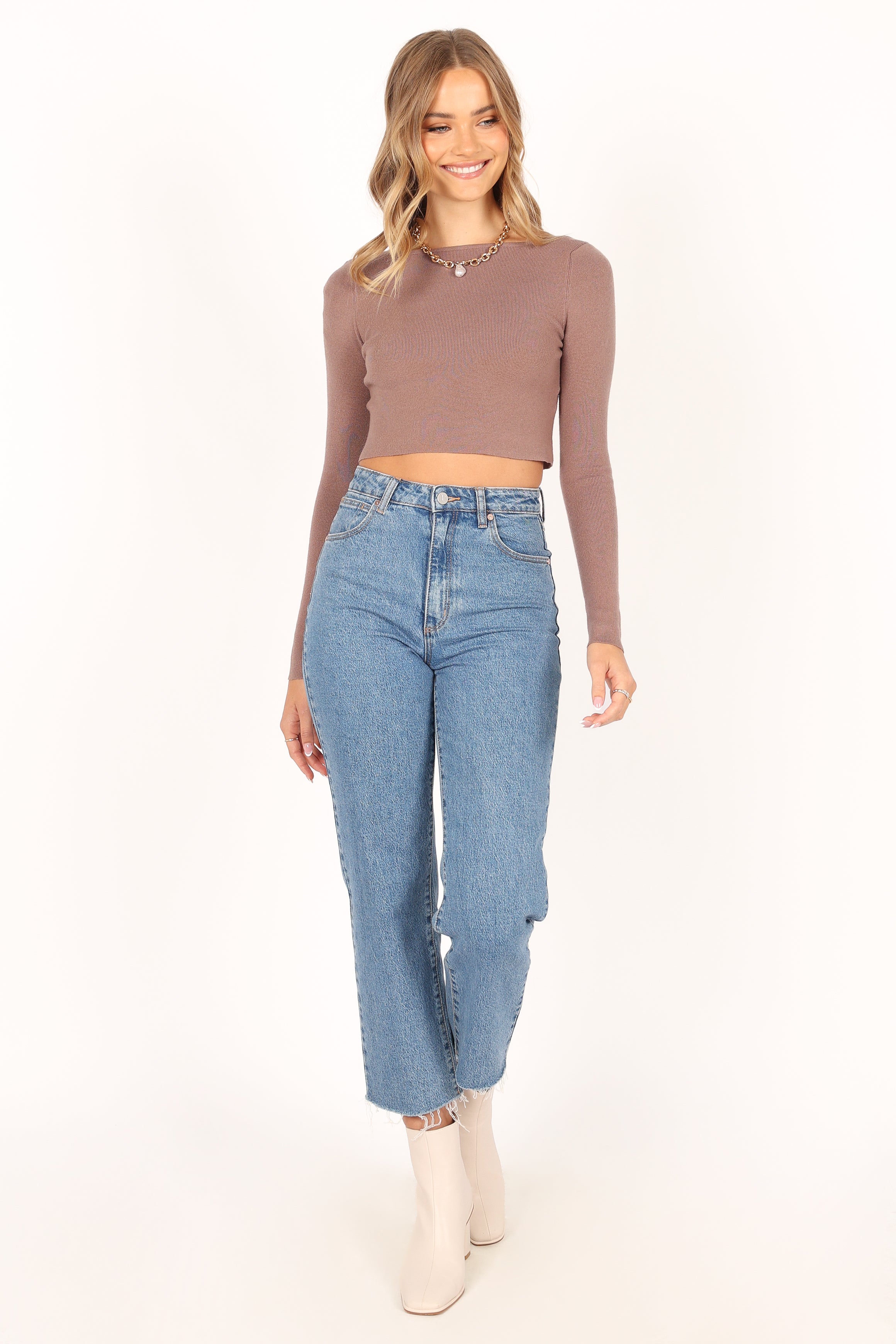 TOPS @Bethany Knit Long Sleeve Top - Chocolate