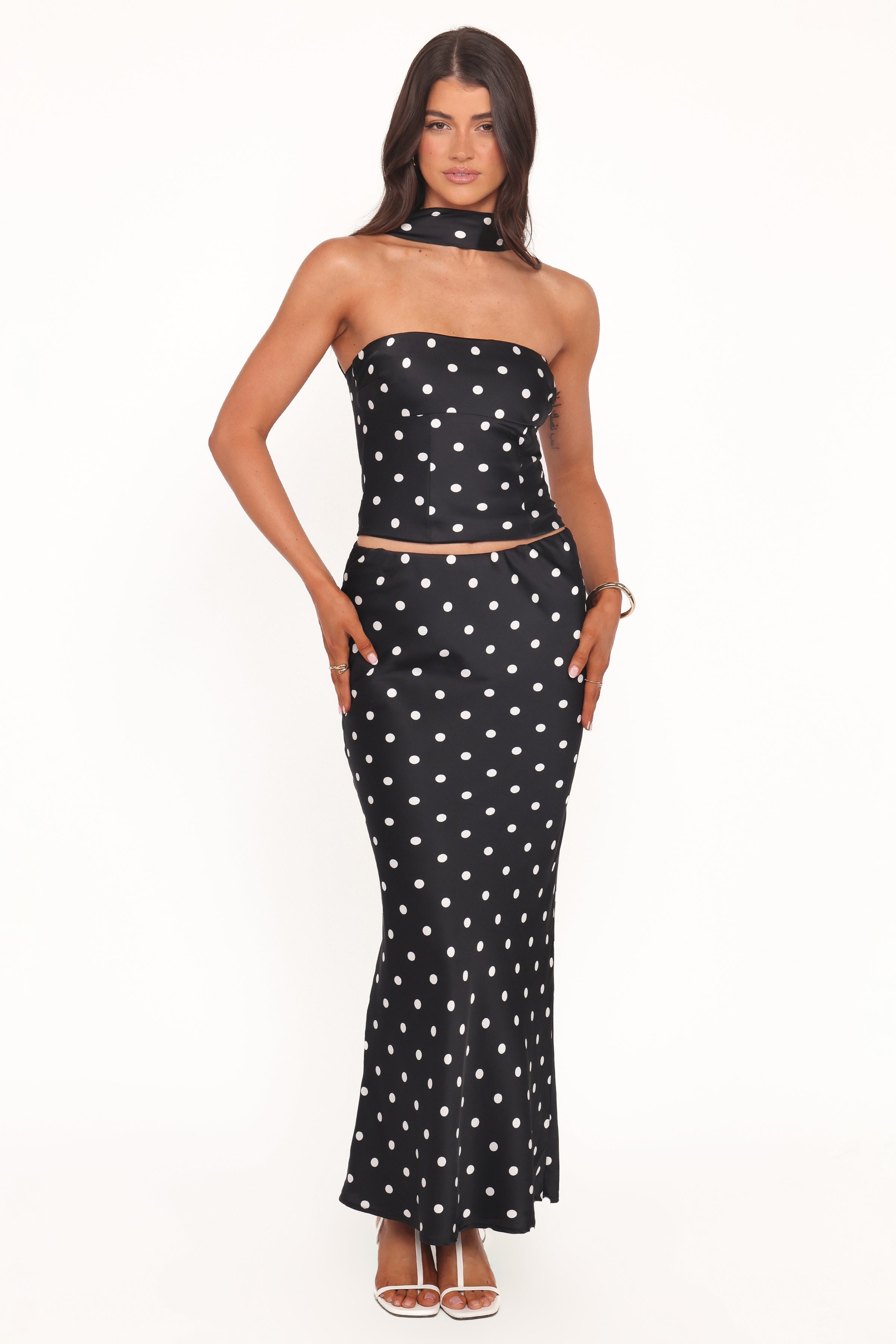 TOPS Blaine Halter Top - Black Polka