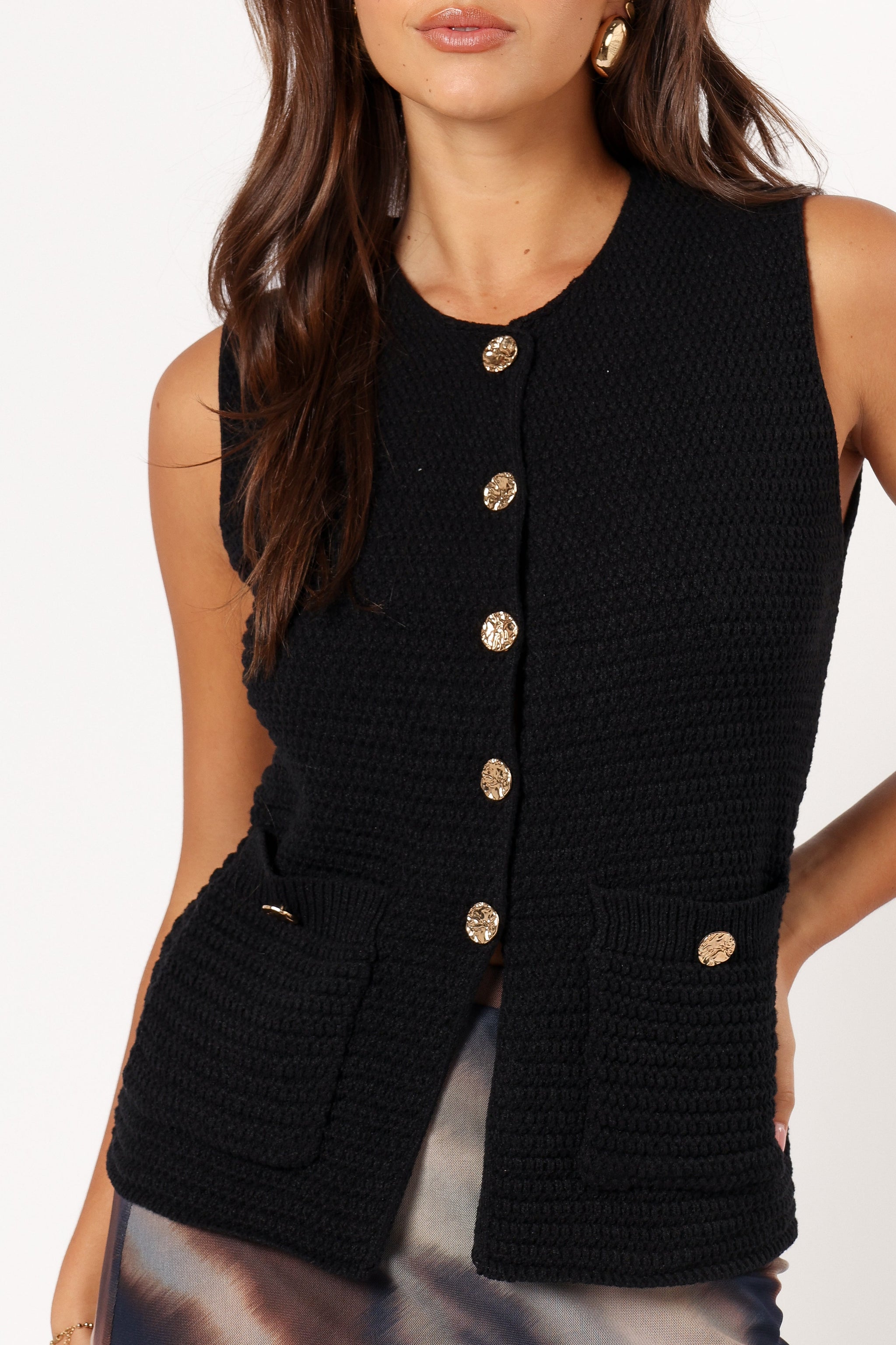 LILY YARN MESH KNIT VEST / BLACK [40%OFF]