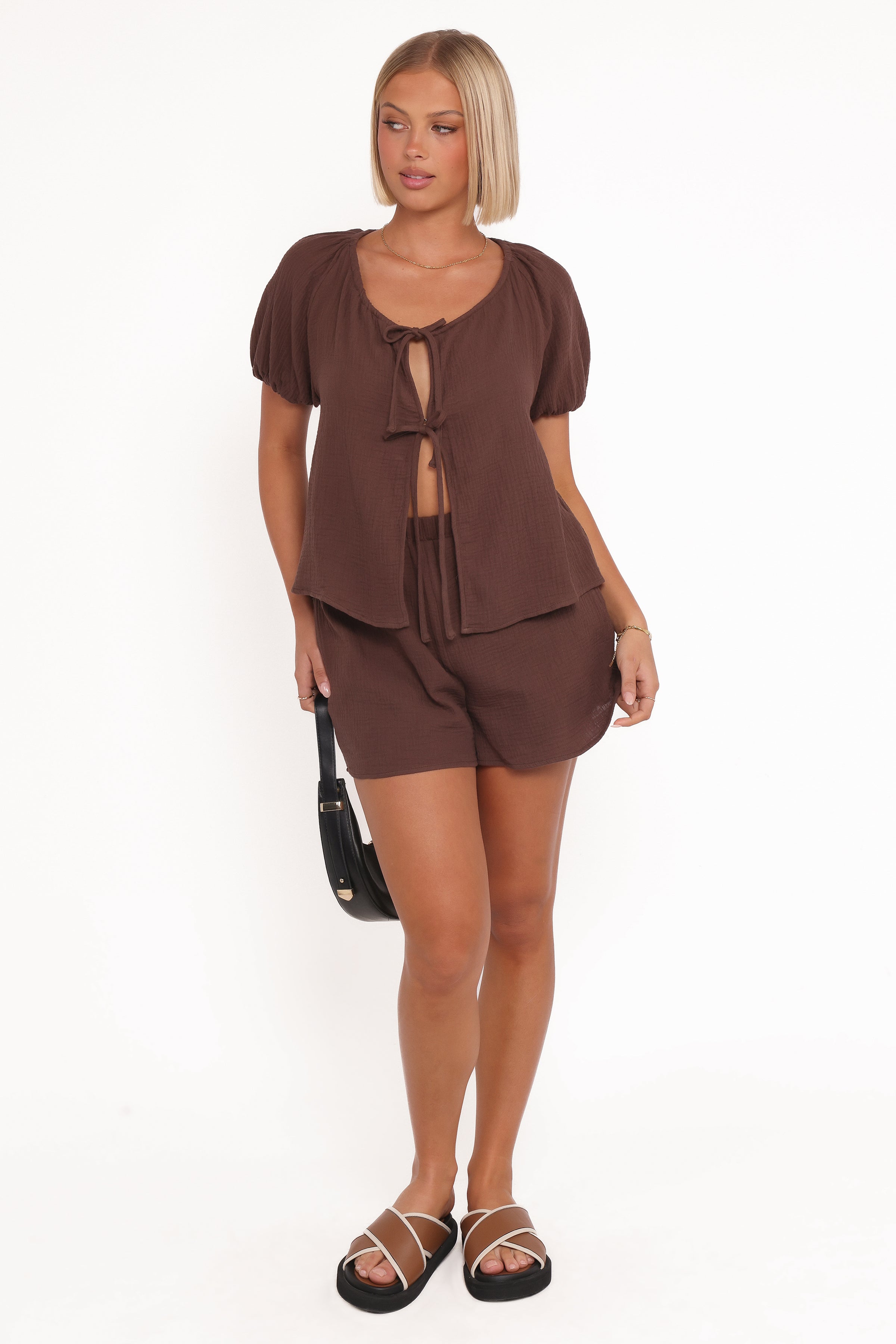 TOPS Bonnie Short Sleeve Top - Chocolate Brown