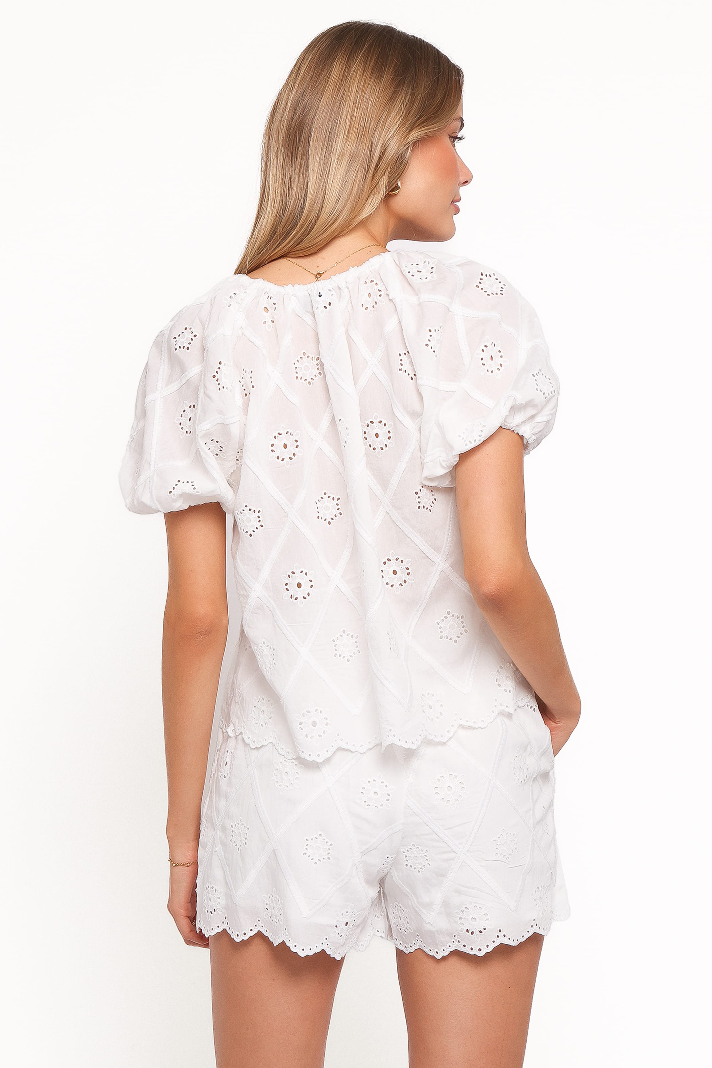 TOPS Bonnie Short Sleeve Top - White Texture
