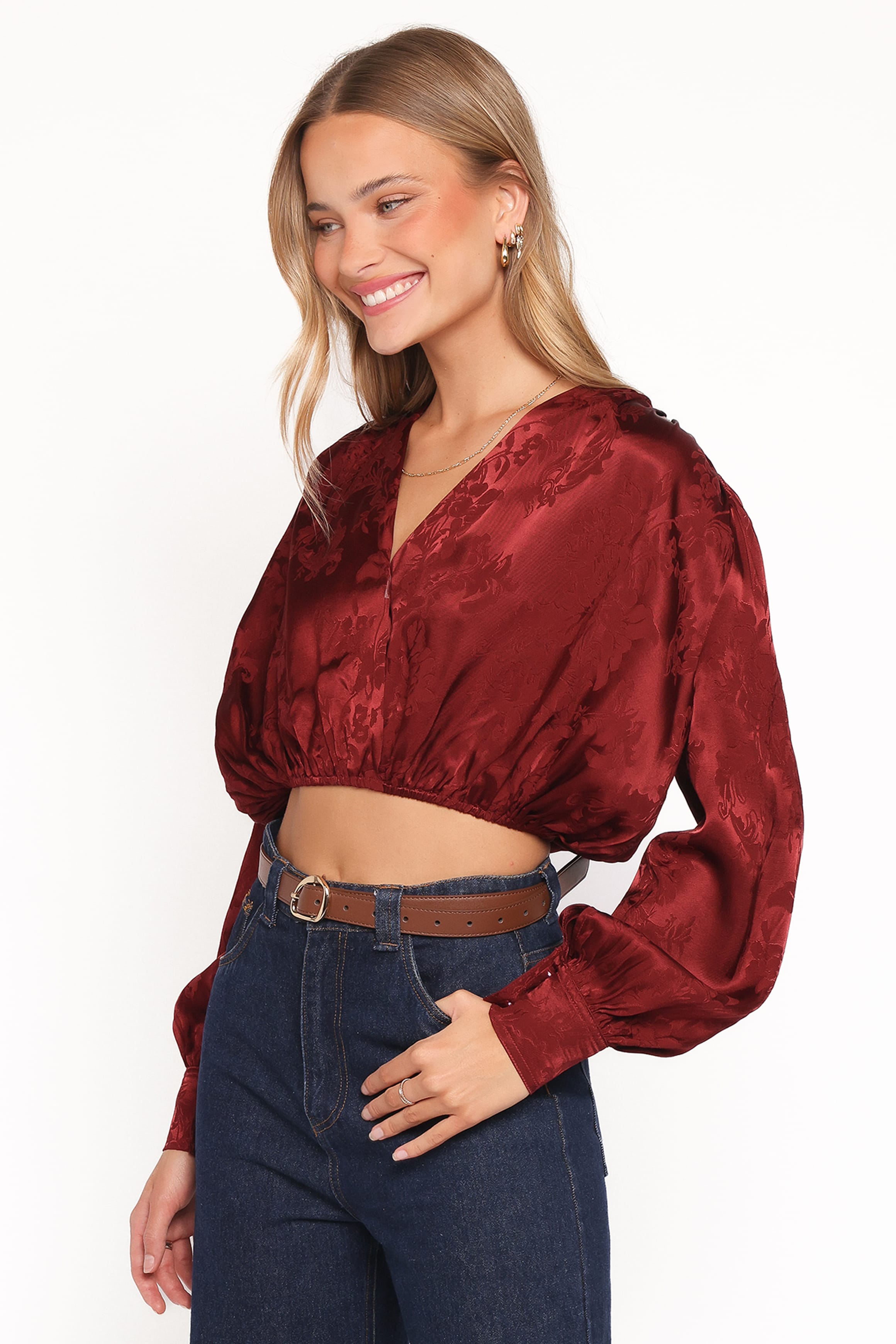 TOPS Bowman Cropped Blouse - Wine
