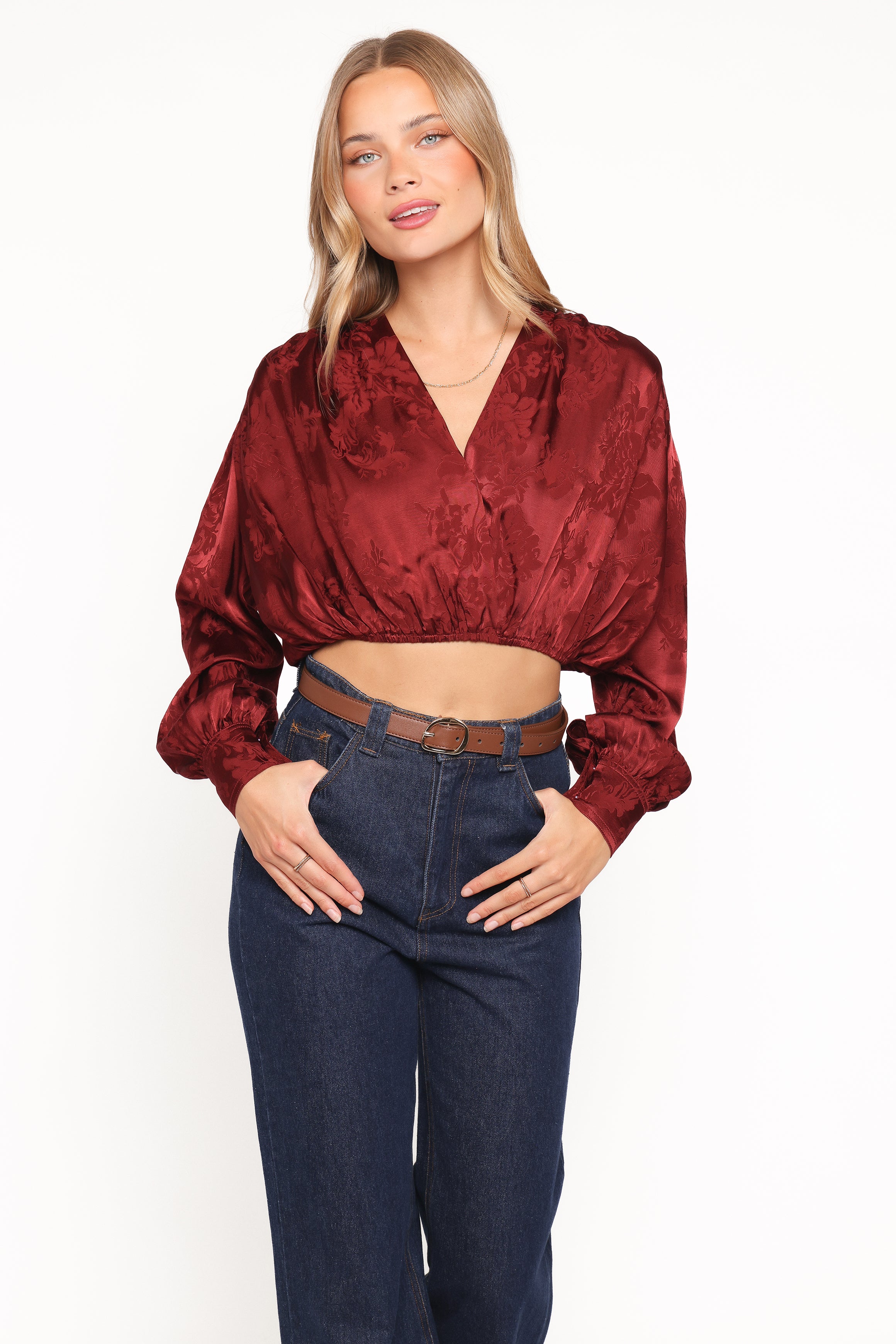 TOPS Bowman Cropped Blouse - Wine