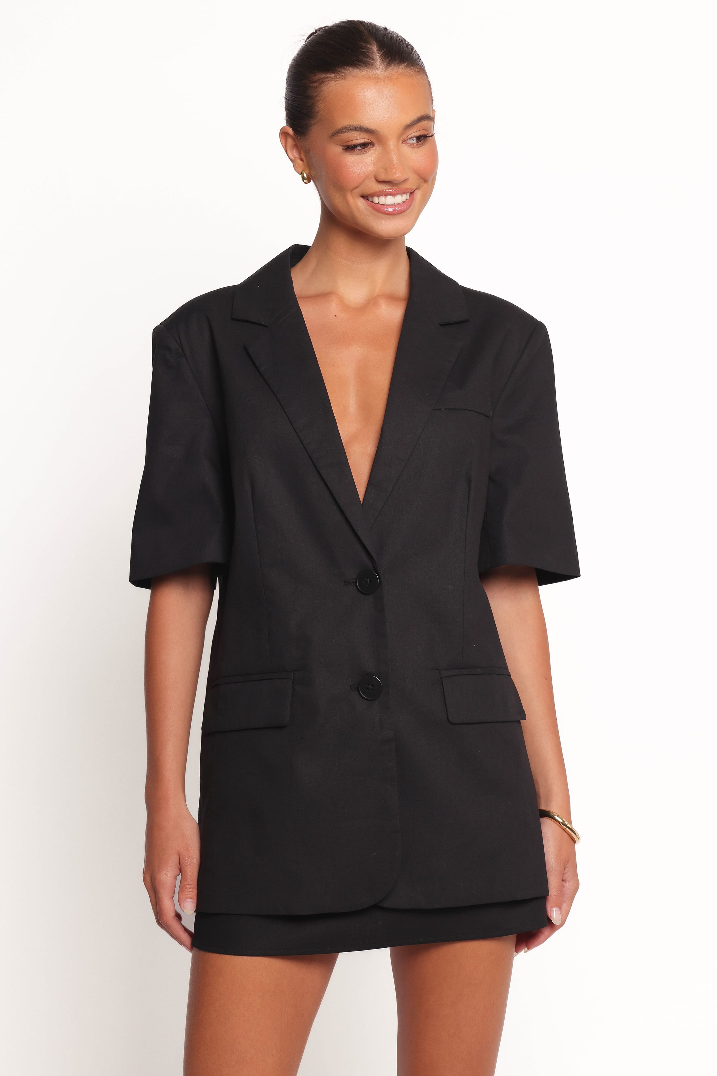 TOPS Brielle Short Sleeve Blazer Top - Black