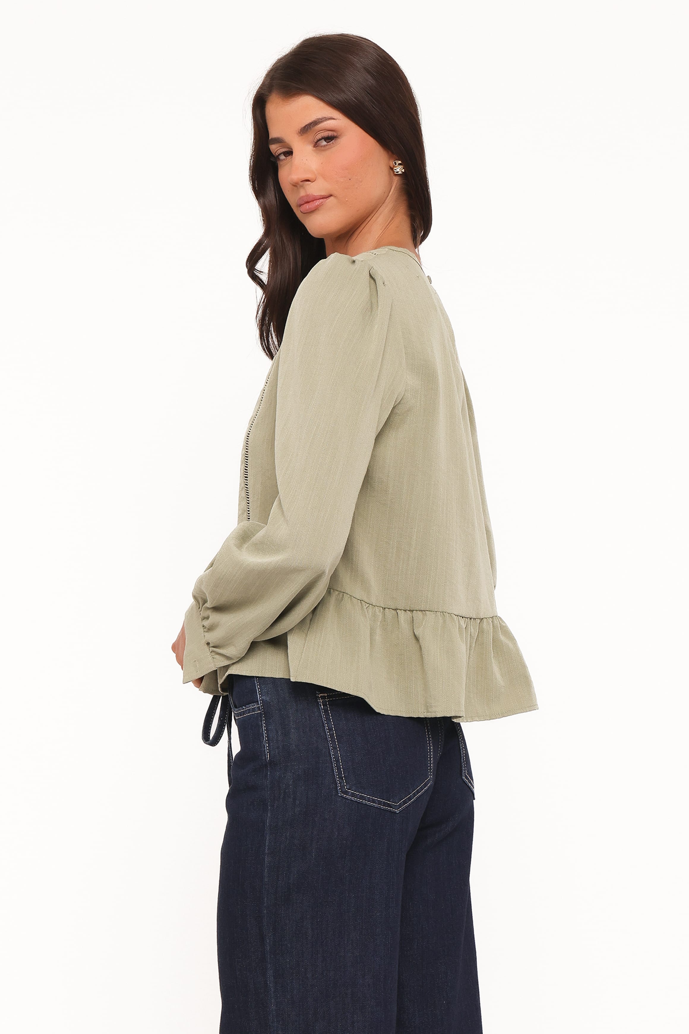 TOPS Brodane Peplum Blouse - Khaki