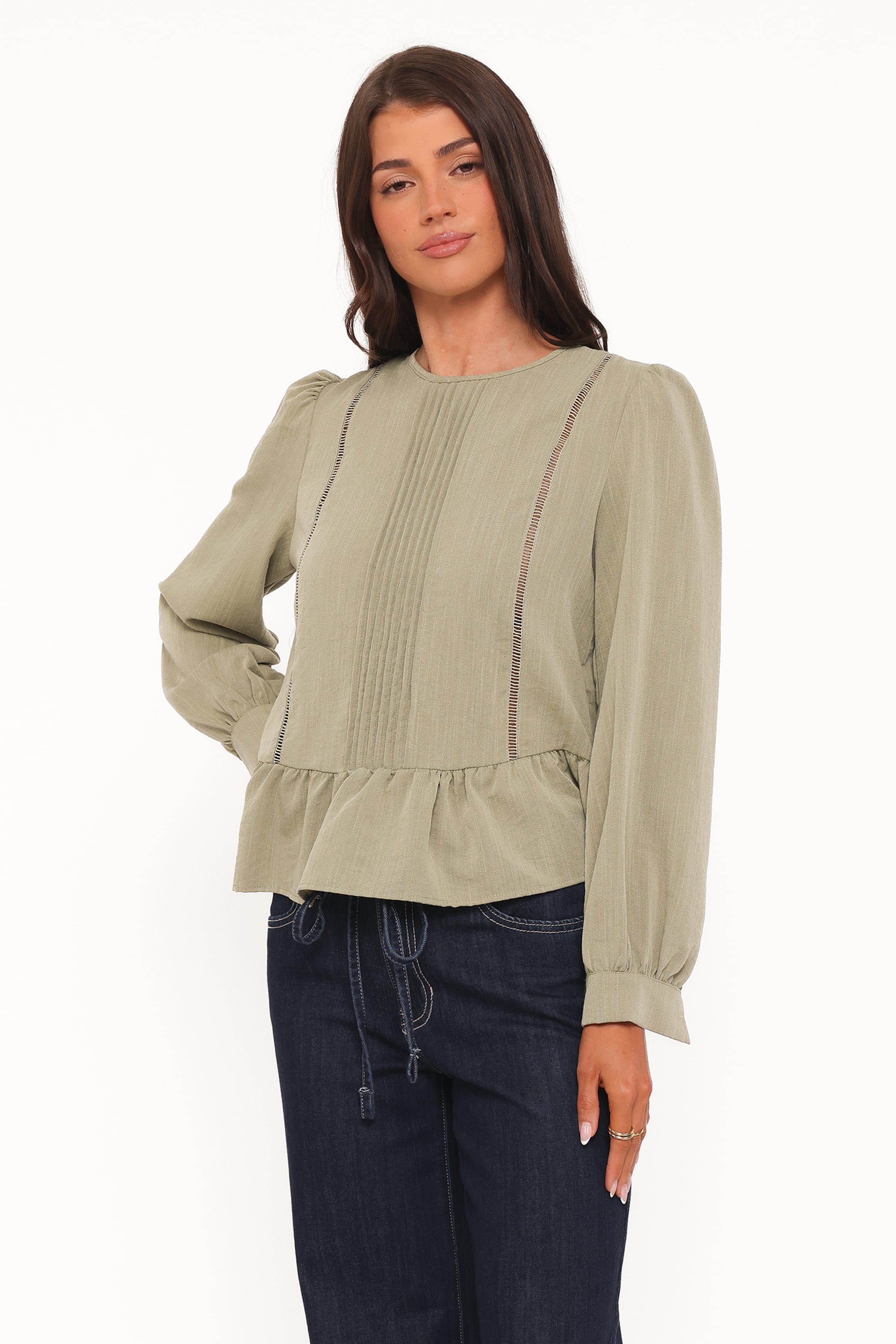 TOPS Brodane Peplum Blouse - Khaki