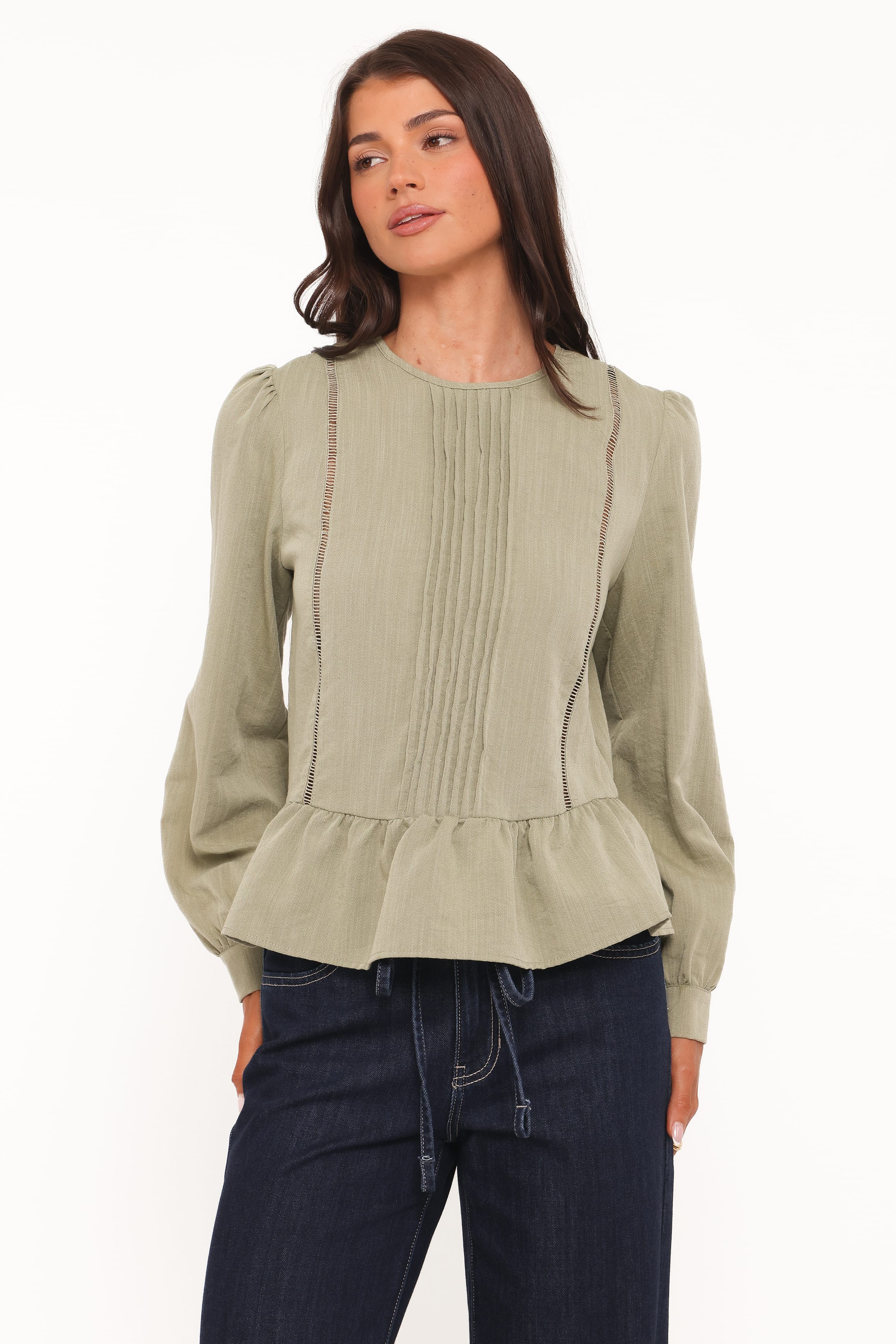 TOPS Brodane Peplum Blouse - Khaki