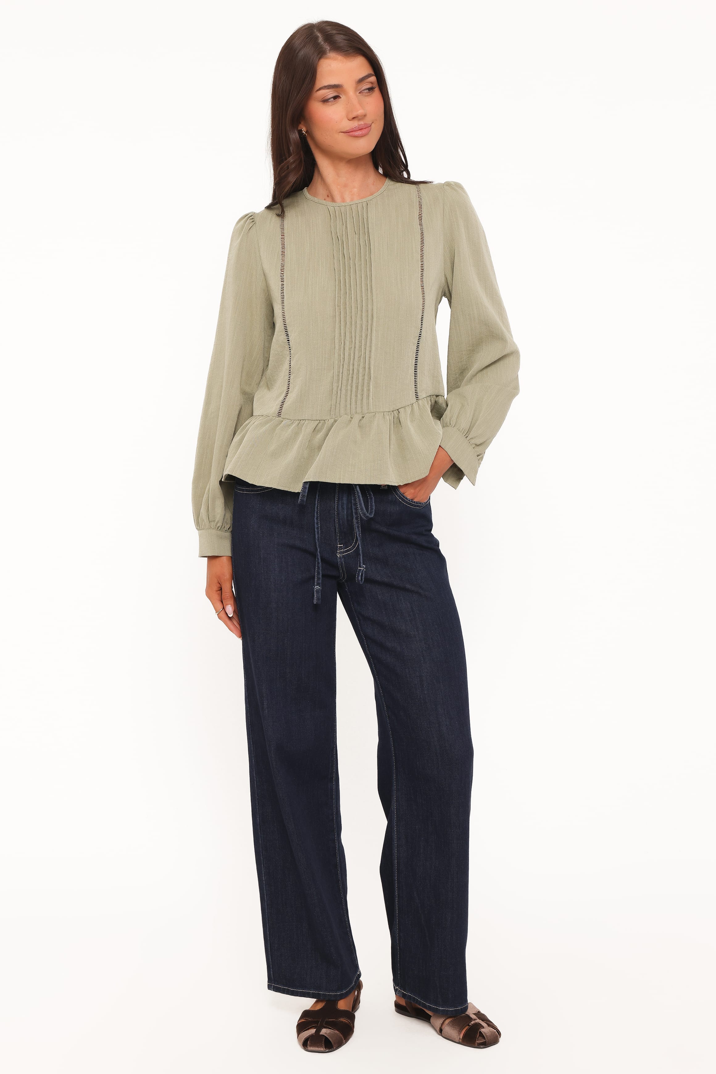 TOPS Brodane Peplum Blouse - Khaki
