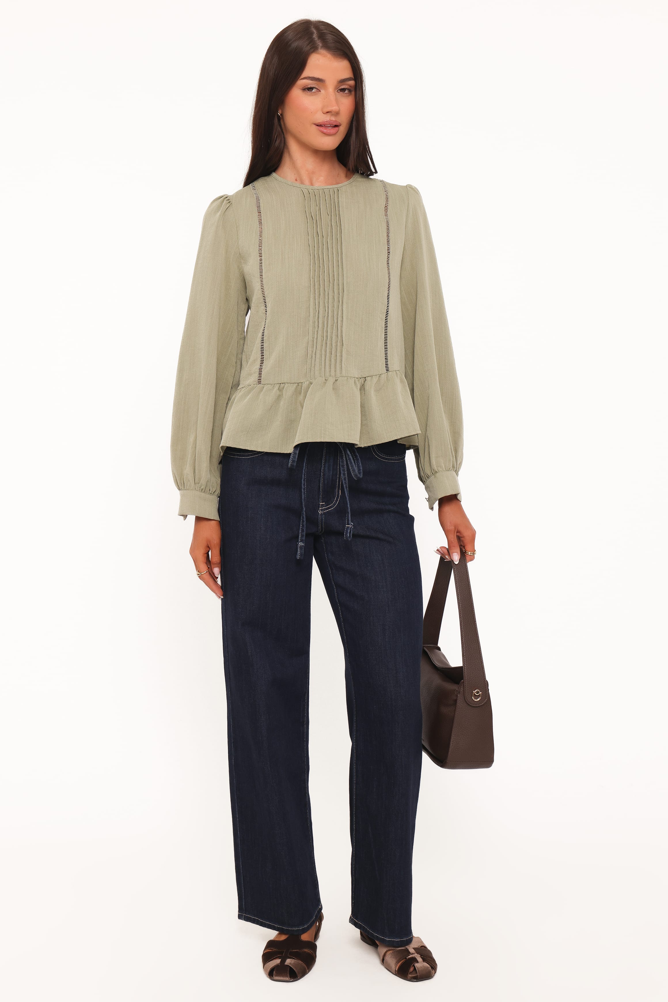 TOPS Brodane Peplum Blouse - Khaki