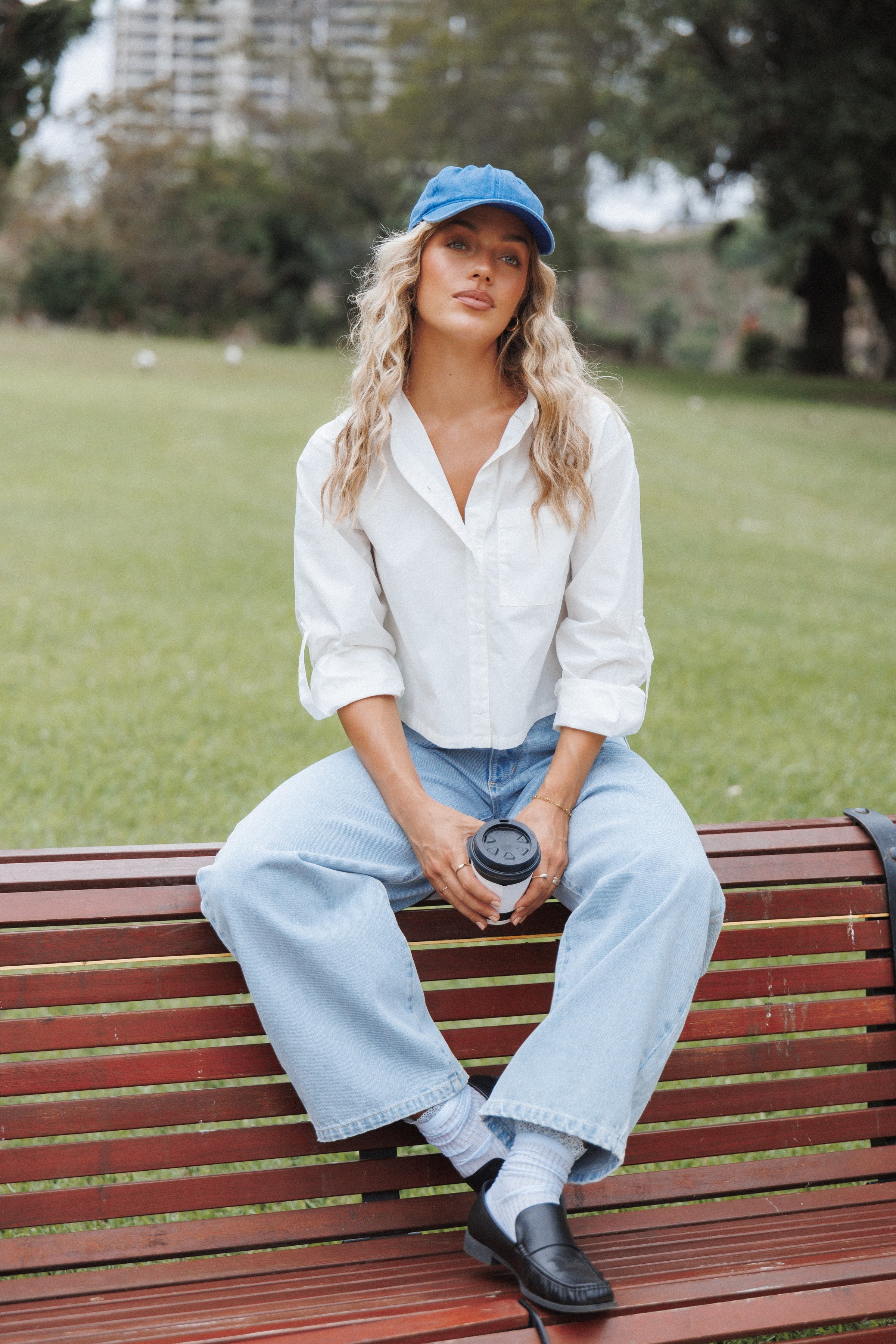 TOPS Bronagh Cropped Button Up Shirt - White
