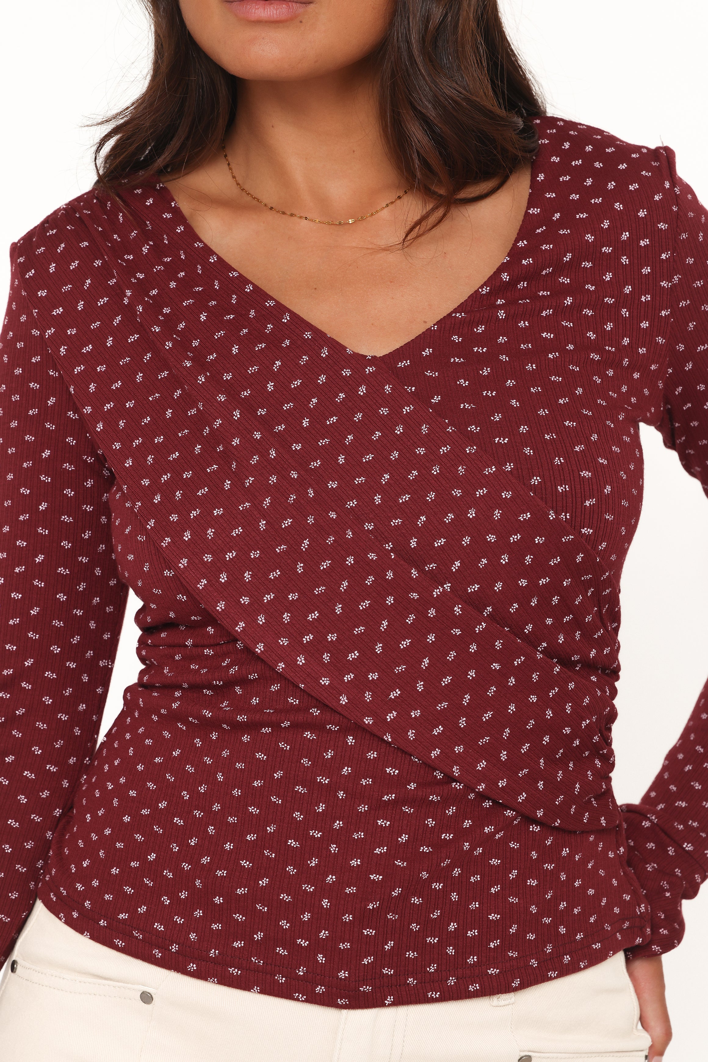TOPS Brooklyn Crossover Top - Burgundy Floral