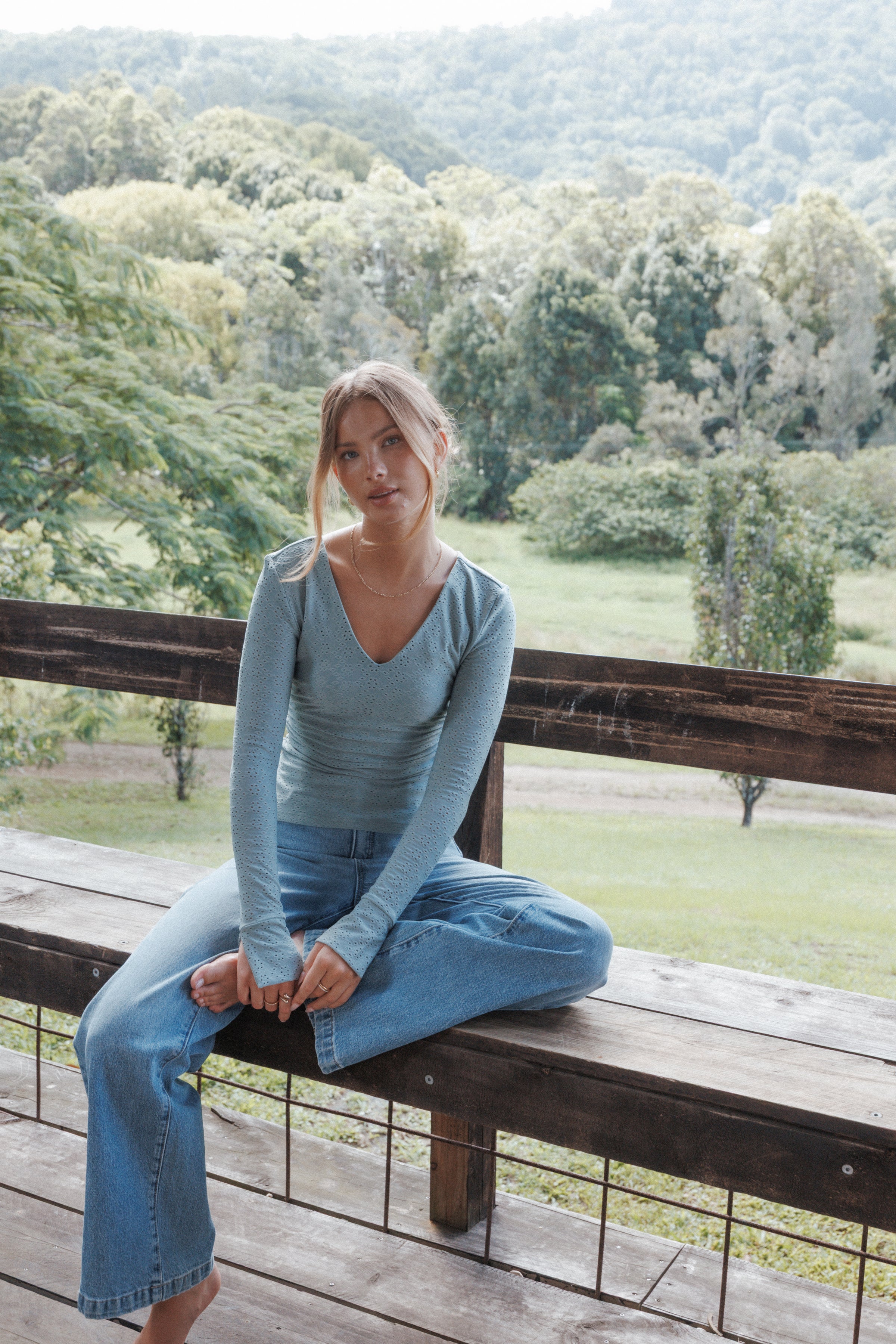 TOPS Brooklyn Eyelet Top - Dusty Sage