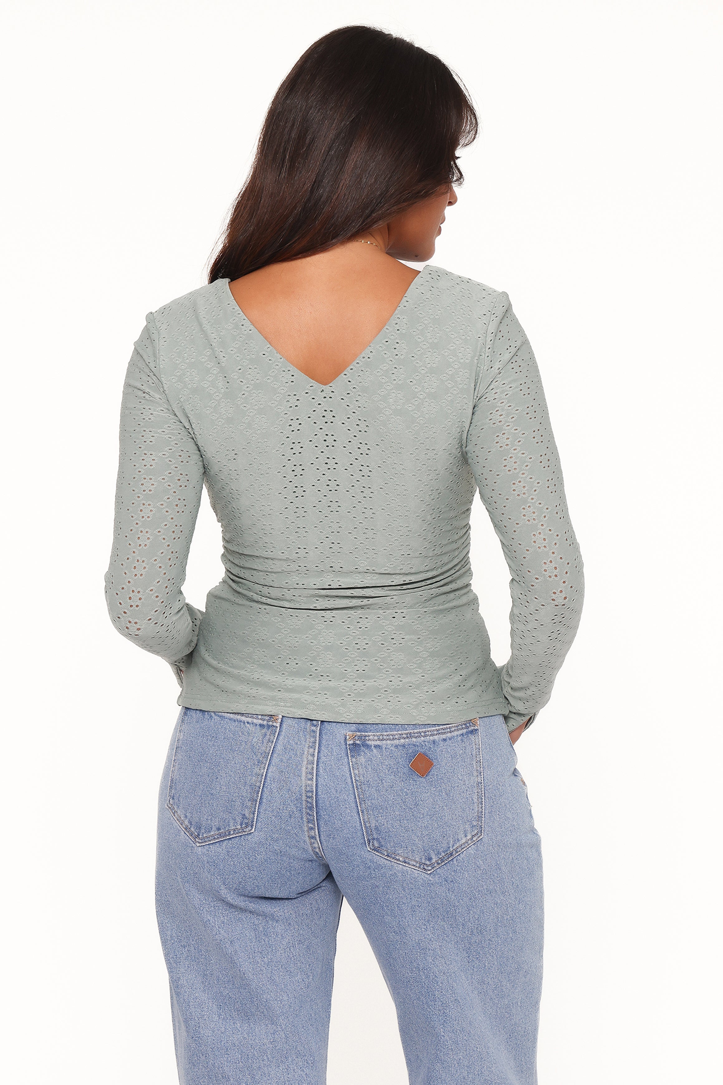 TOPS Brooklyn Eyelet Top - Dusty Sage