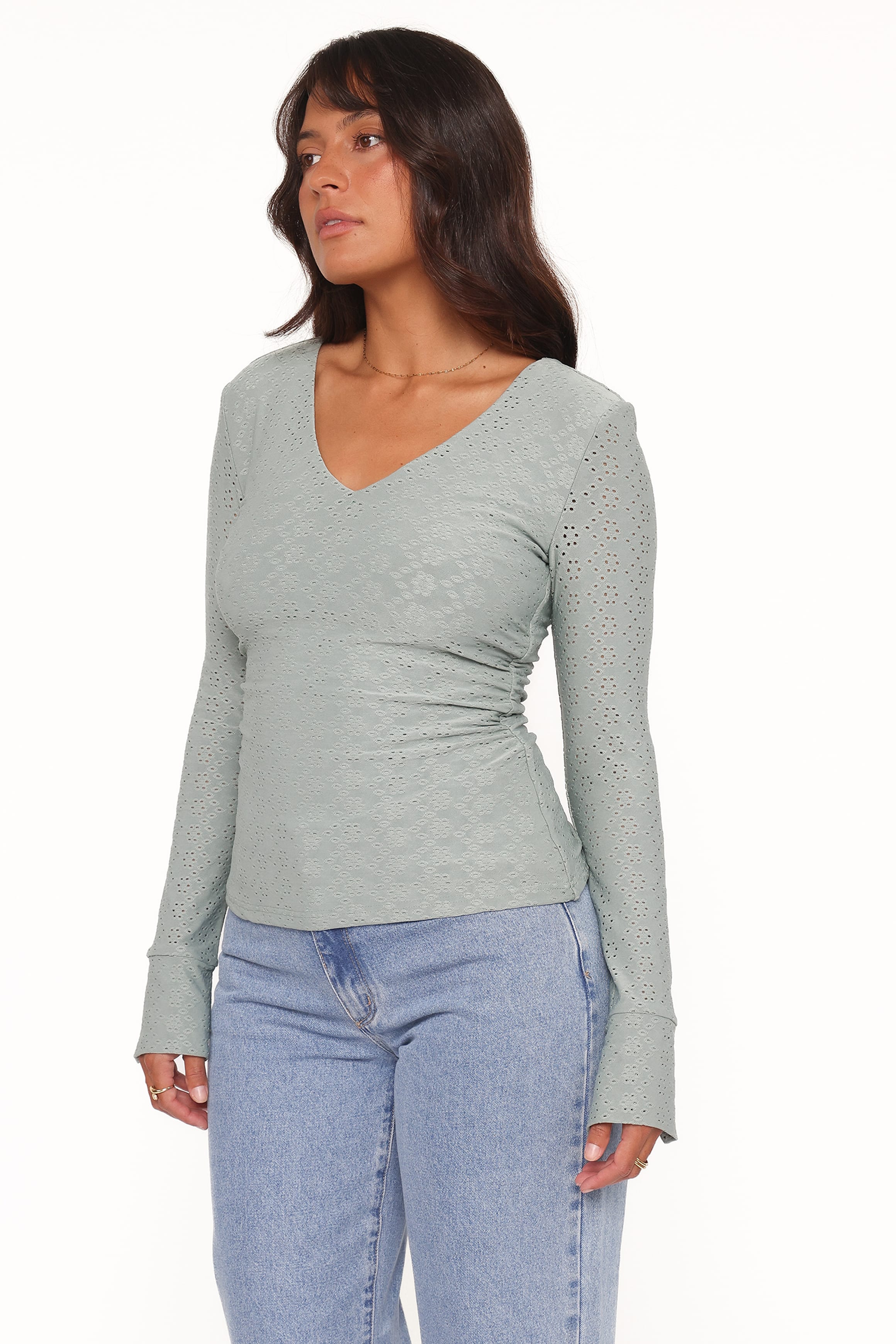TOPS Brooklyn Eyelet Top - Dusty Sage