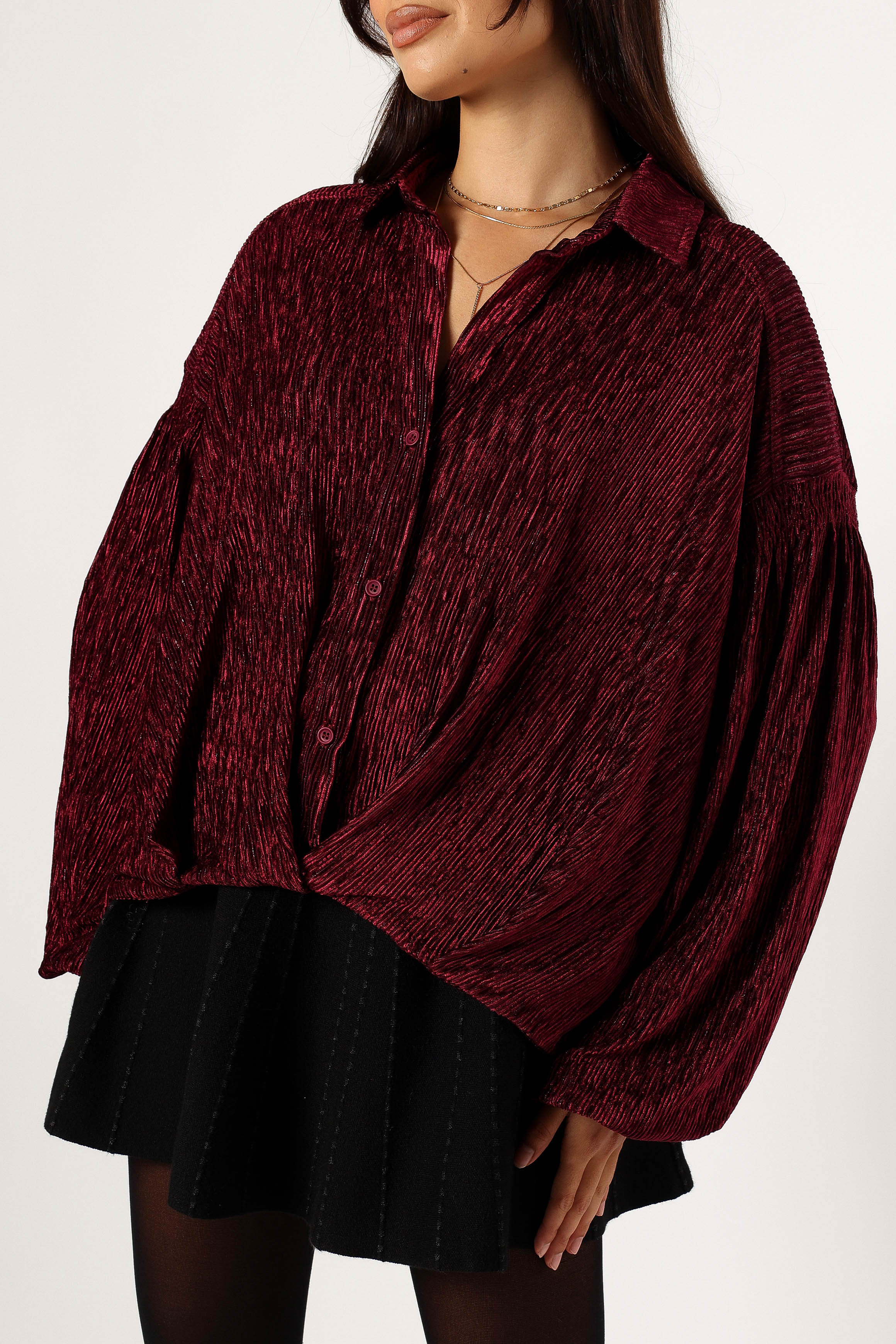TOPS @Cadence Long Sleeve Sequin Top - Burgundy