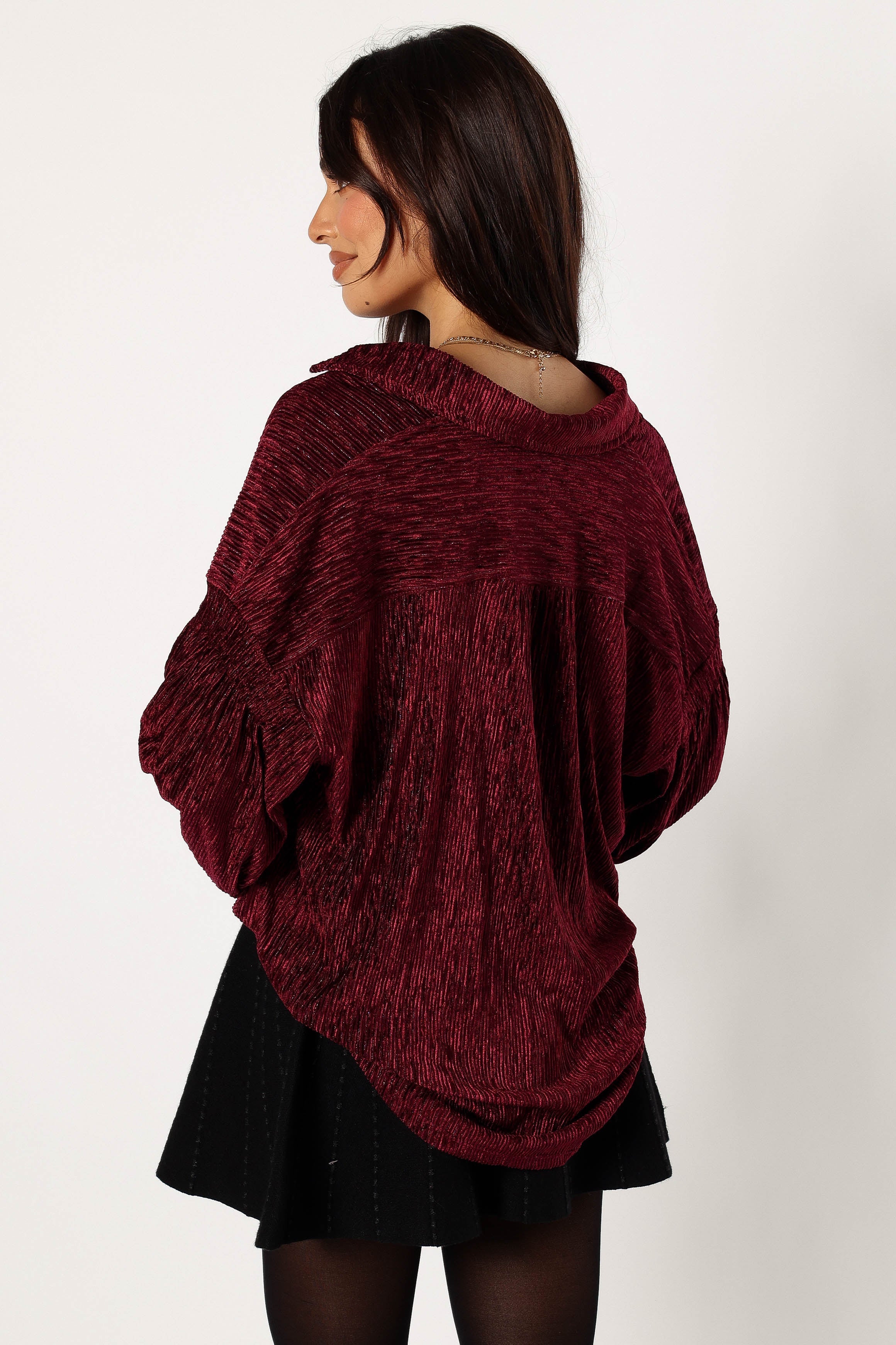 TOPS @Cadence Long Sleeve Sequin Top - Burgundy