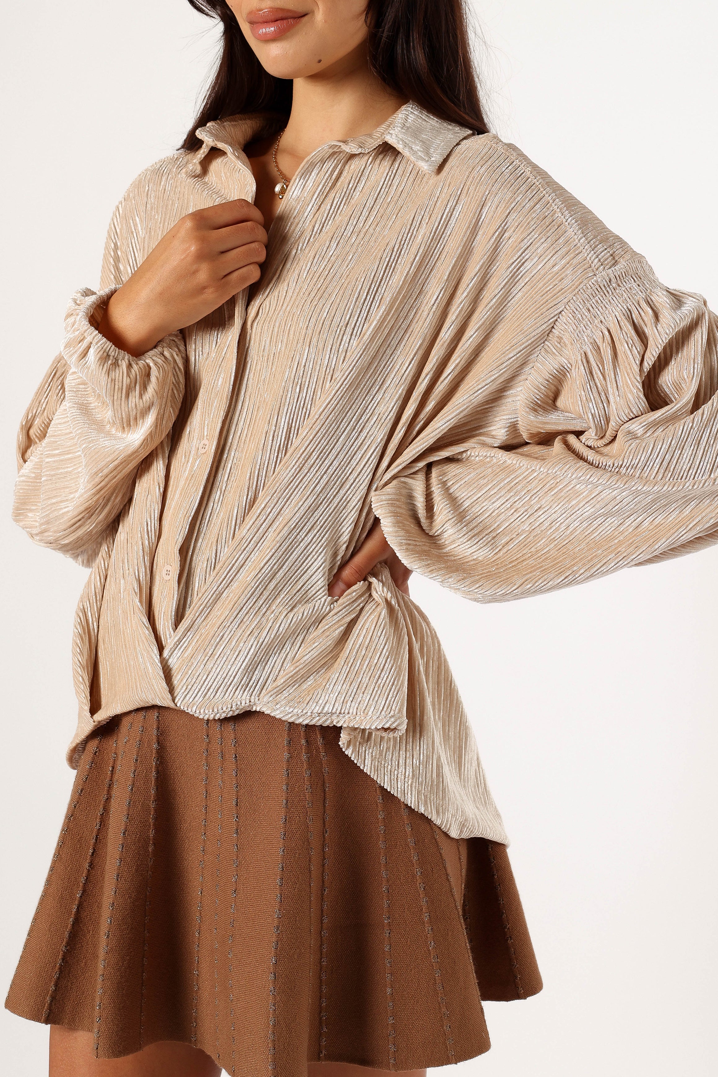 TOPS @Cadence Long Sleeve Sequin Top - Cream