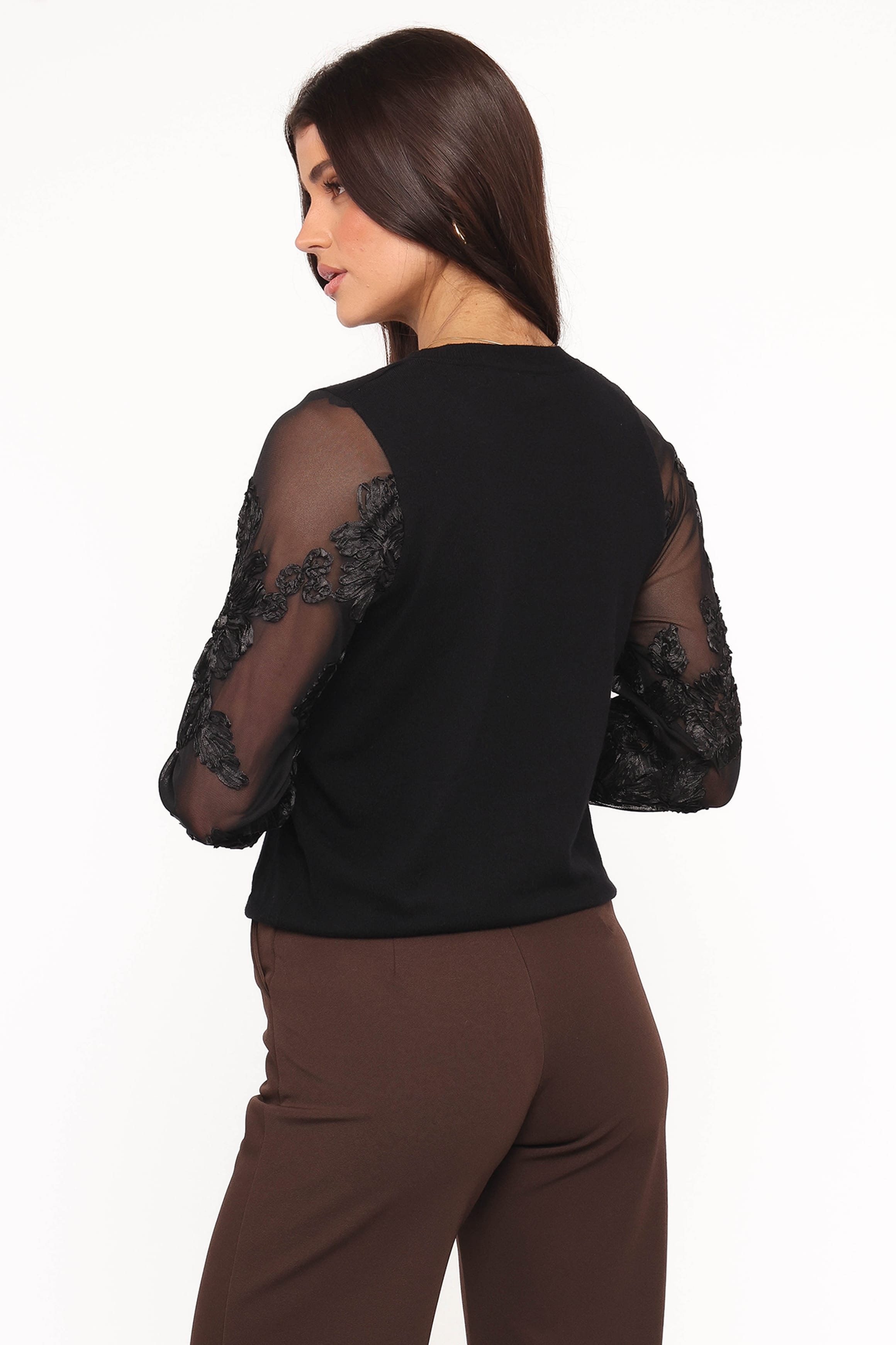 TOPS Cailin Sheer Sleeve Top - Black