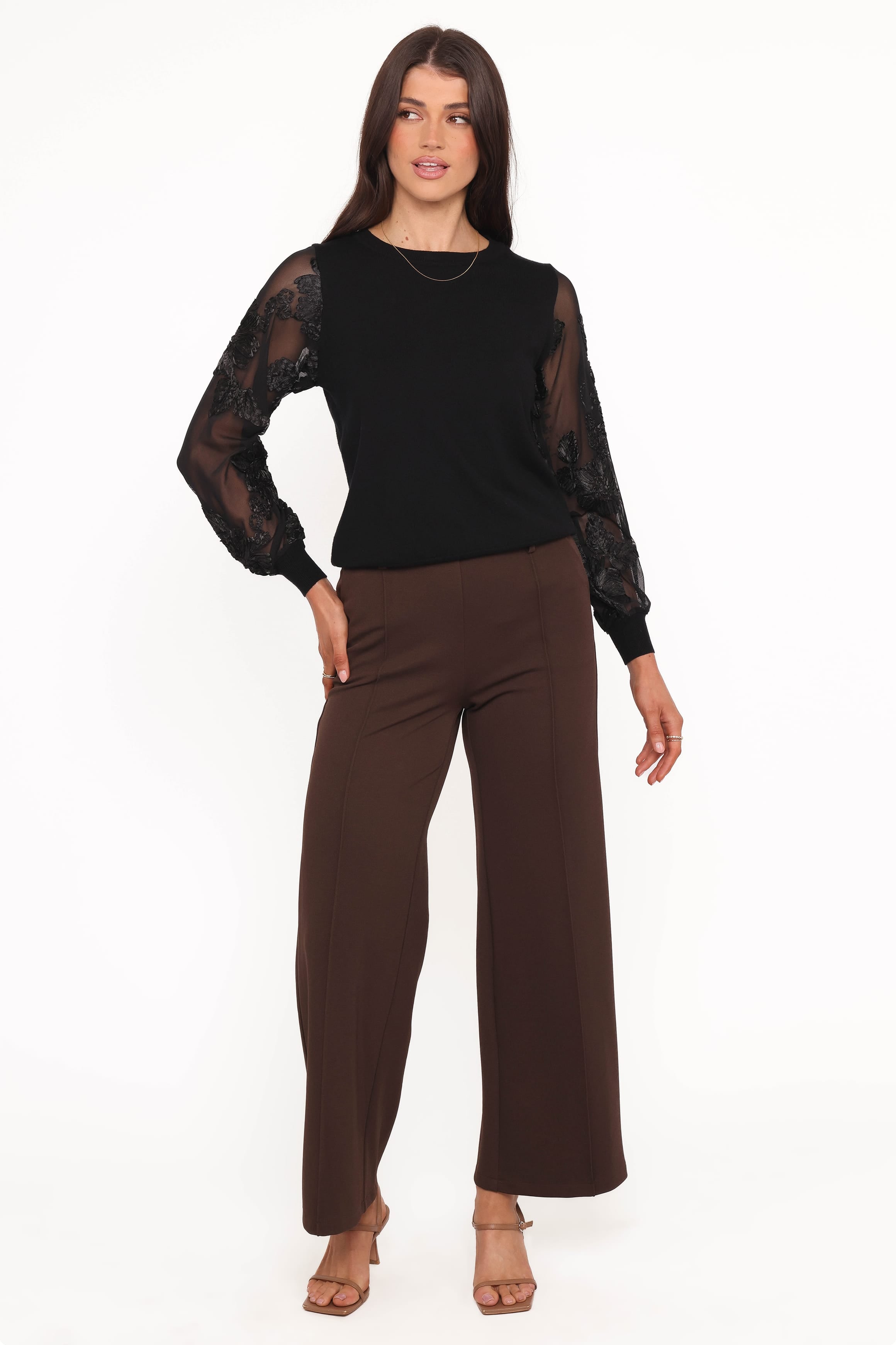 TOPS Cailin Sheer Sleeve Top - Black