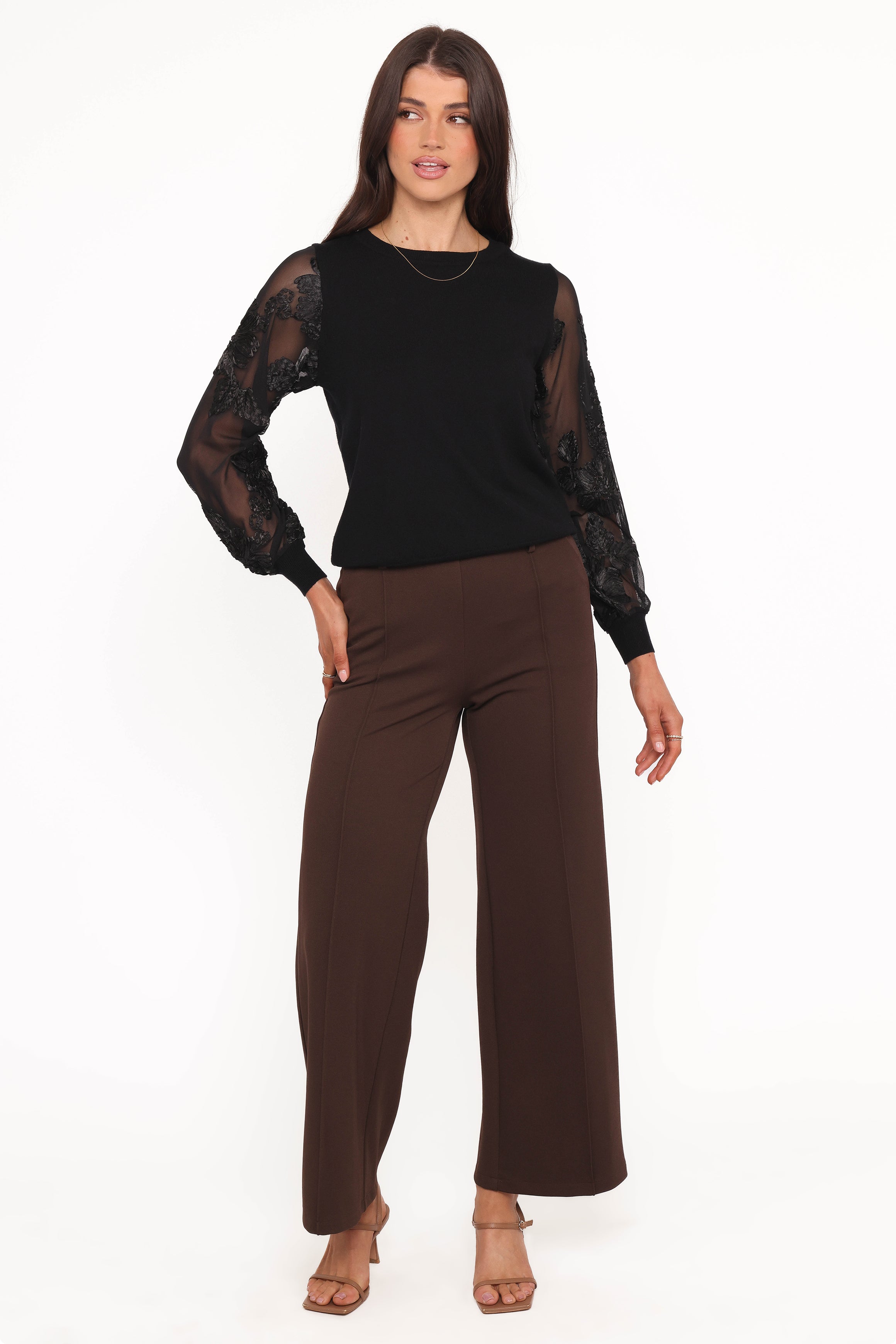 TOPS Cailin Sheer Sleeve Top - Black