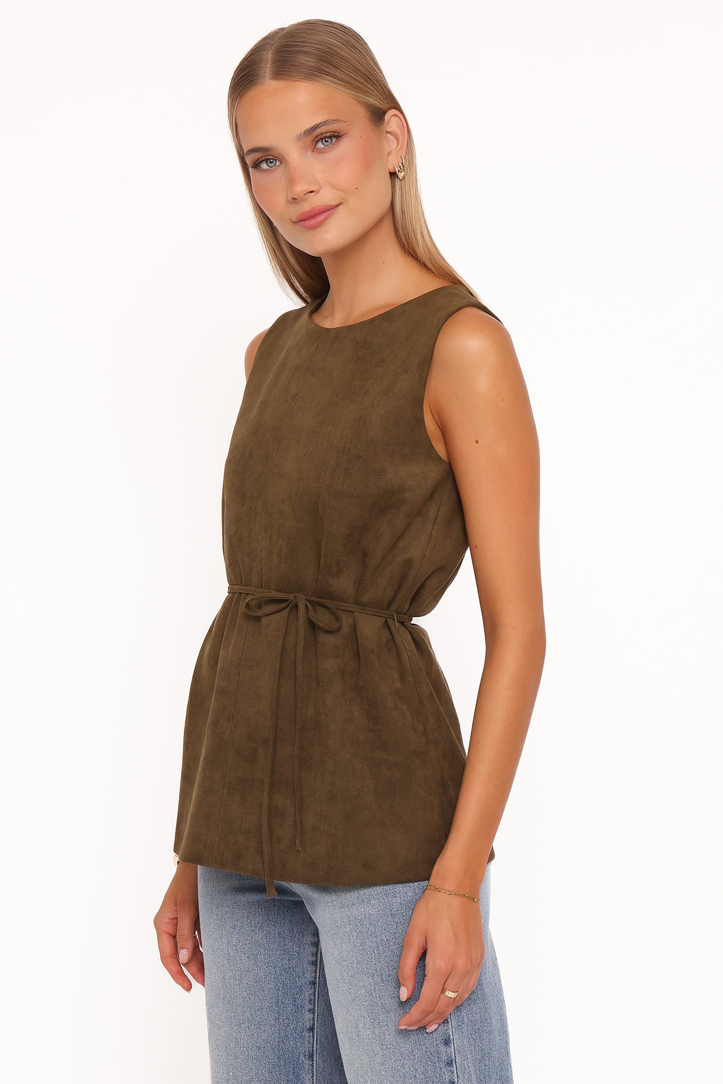 TOPS Caleb Faux Suede Tunic Top - Khaki