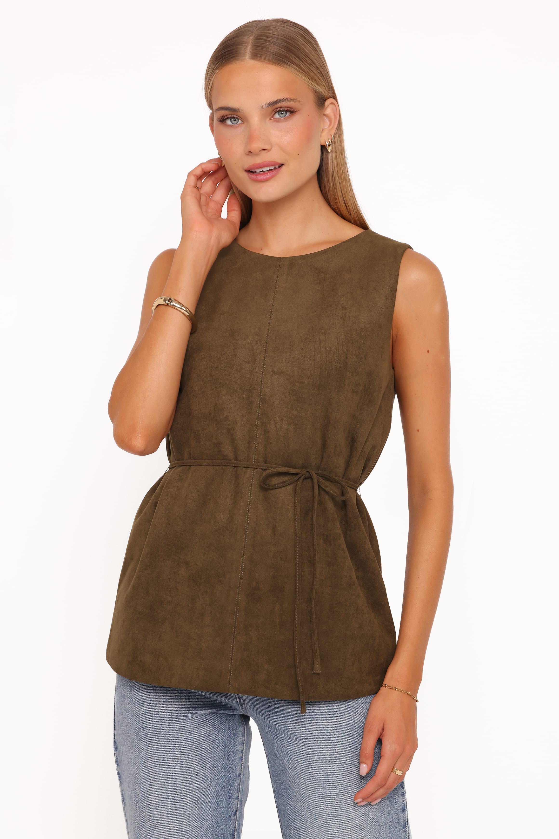 TOPS Caleb Faux Suede Tunic Top - Khaki