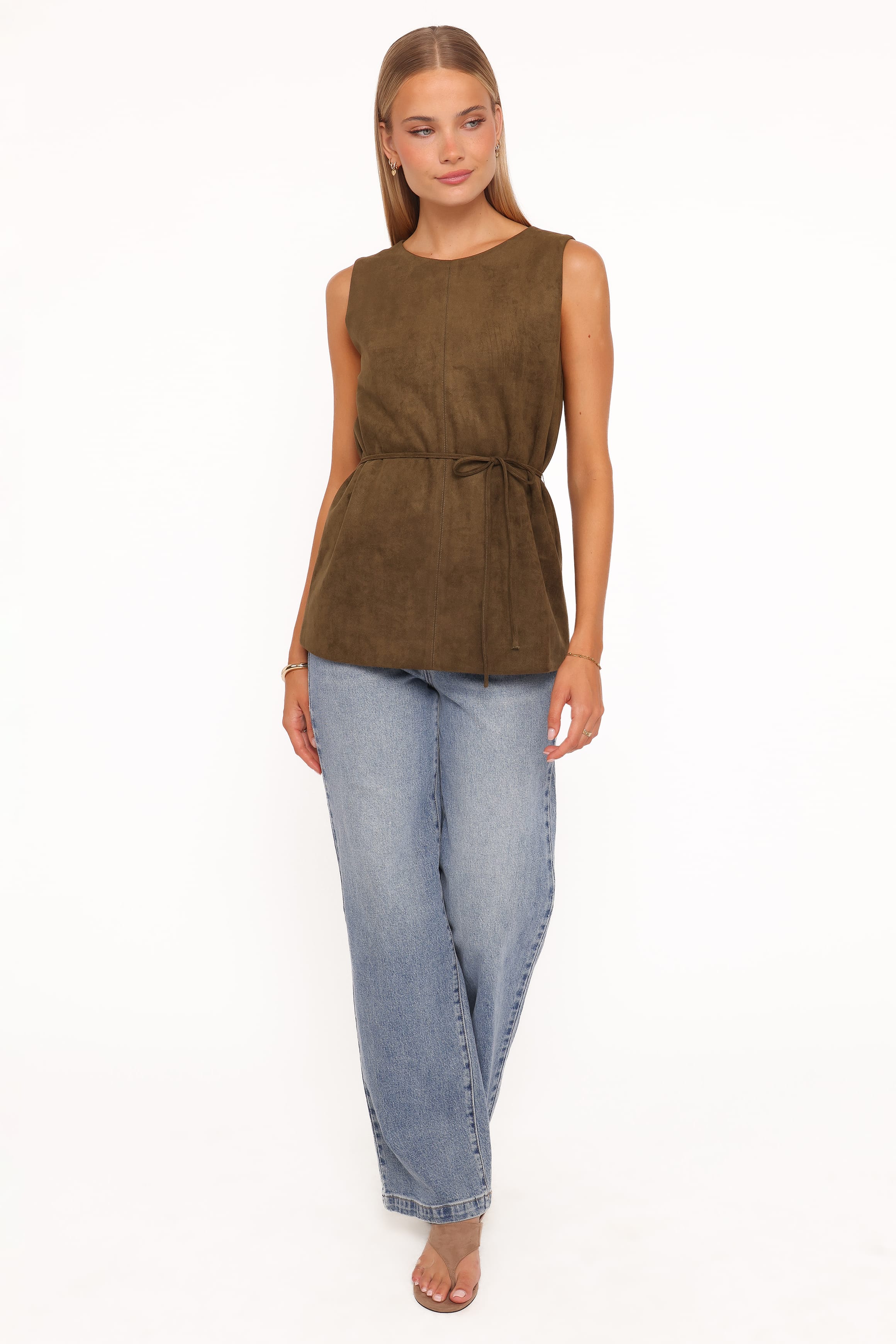 TOPS Caleb Faux Suede Tunic Top - Khaki