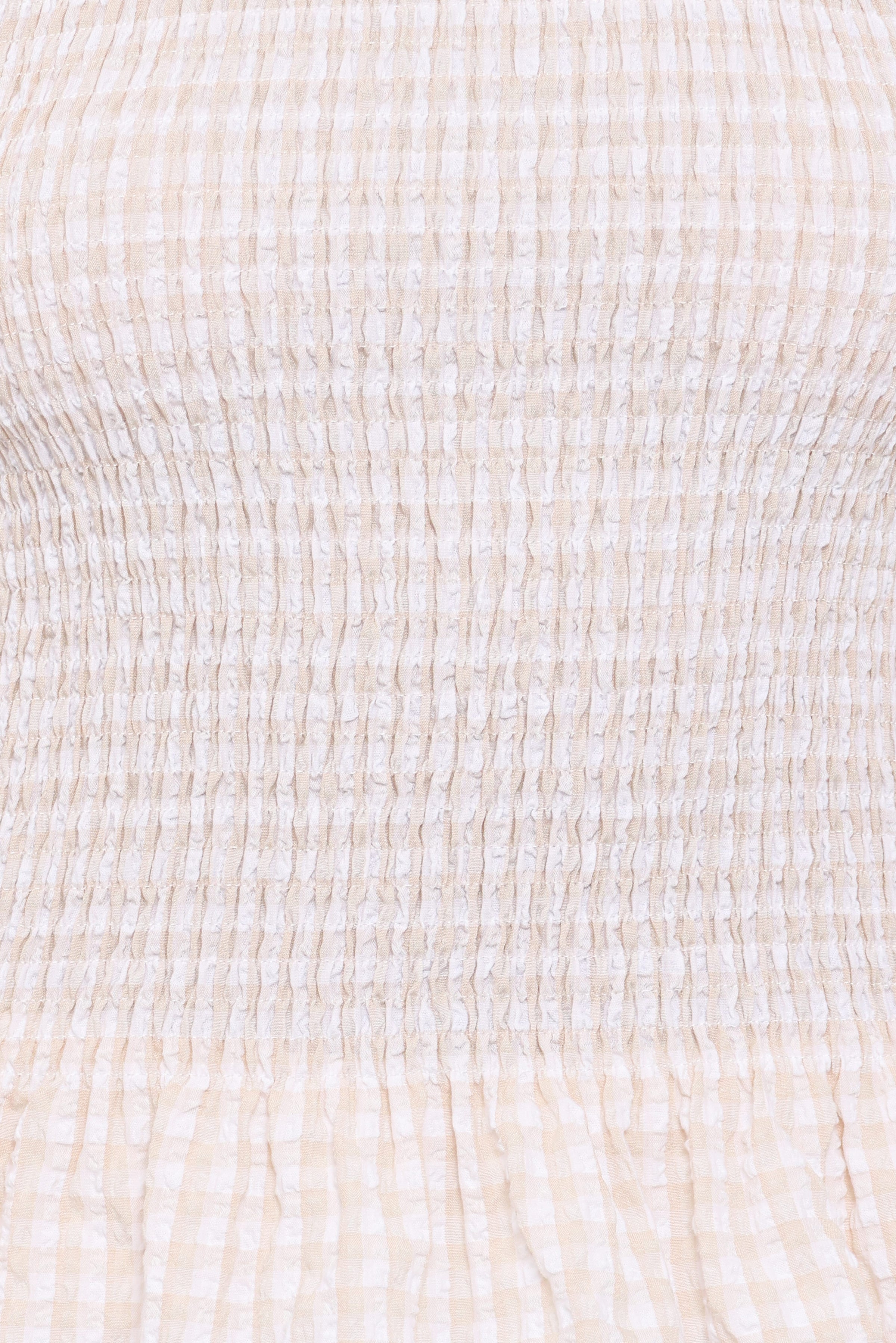 TOPS Callista Shirred Waist Top - Beige Gingham