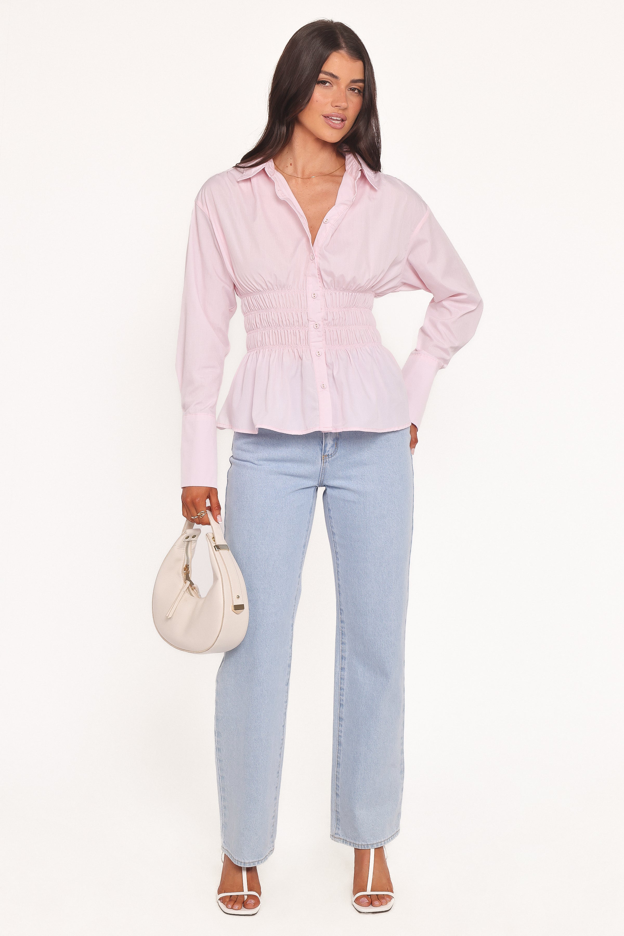 TOPS Cameron Shirred Shirt - Pale Pink