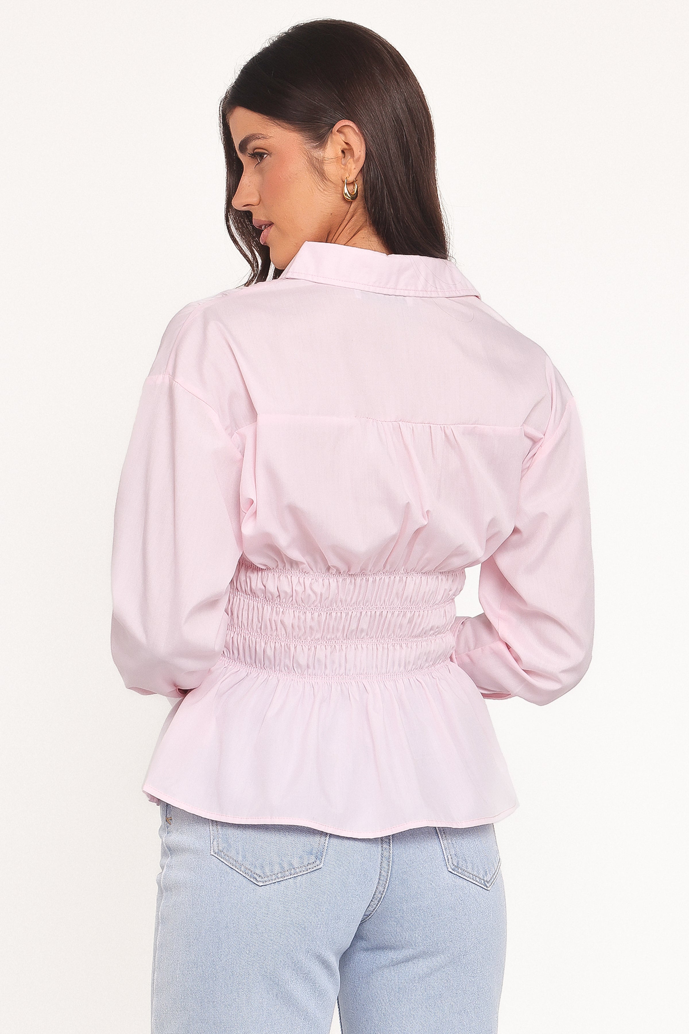 TOPS Cameron Shirred Shirt - Pale Pink