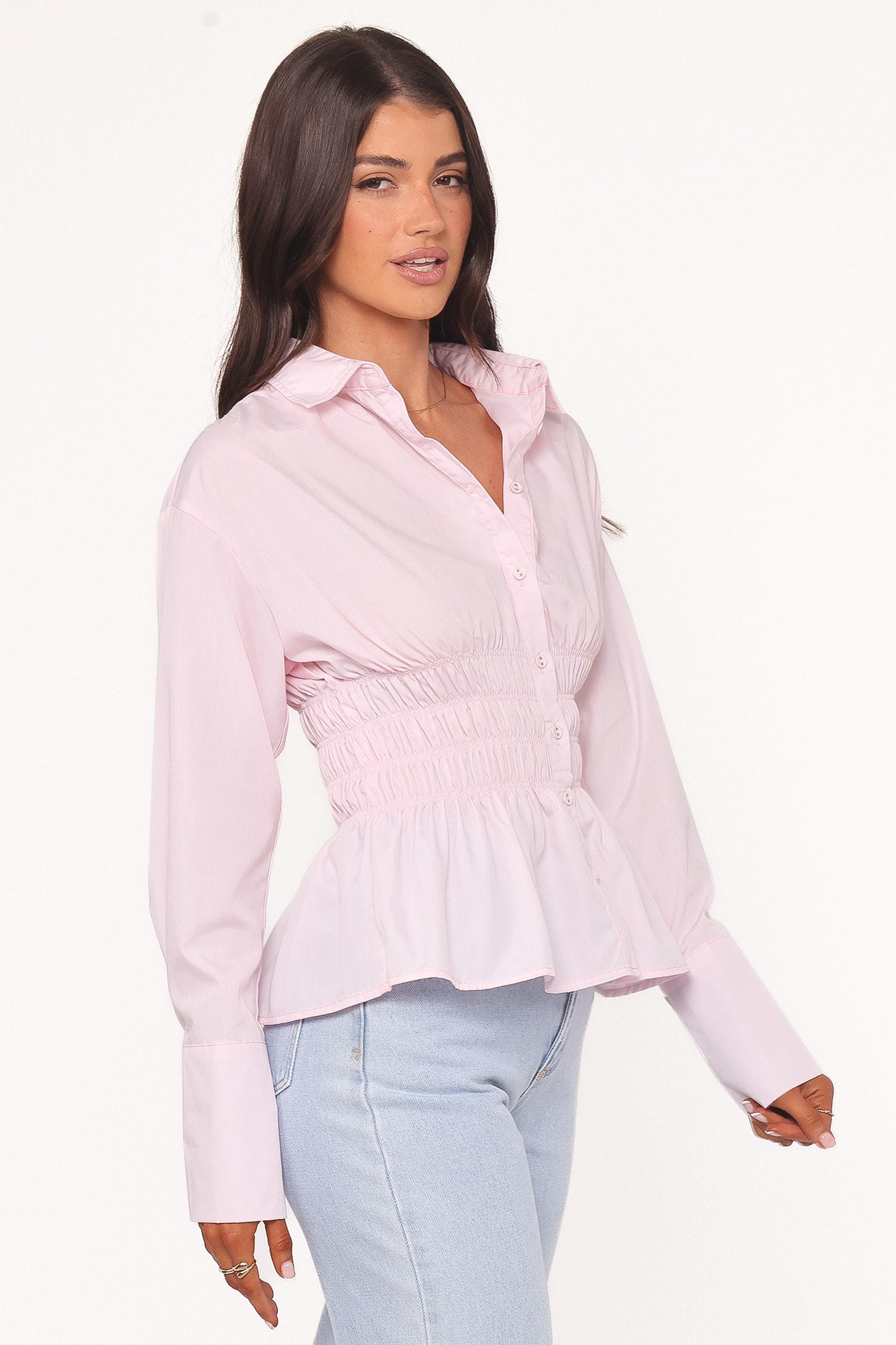 TOPS Cameron Shirred Shirt - Pale Pink