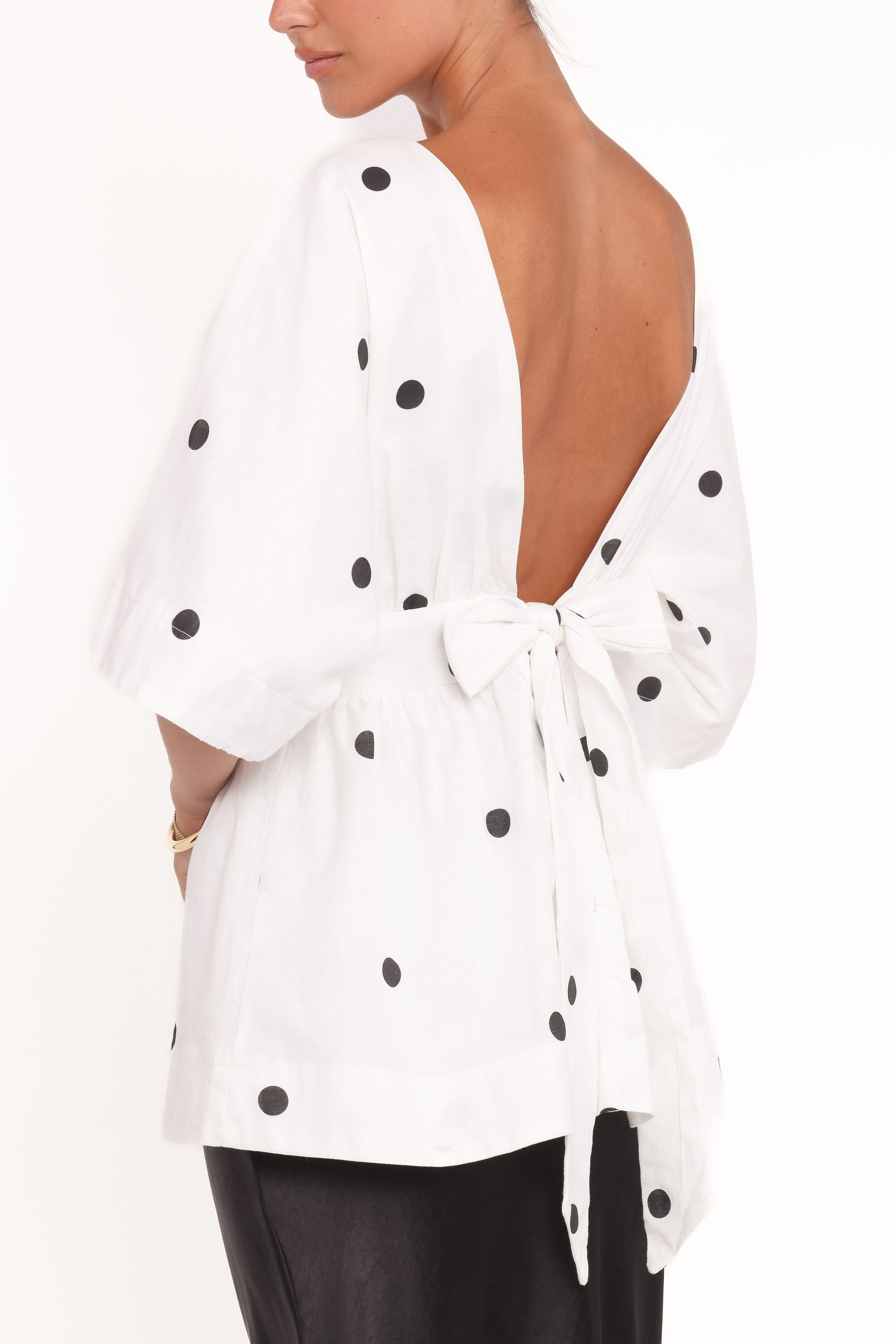 TOPS Camila Open Back Top - White Black Polka Dot